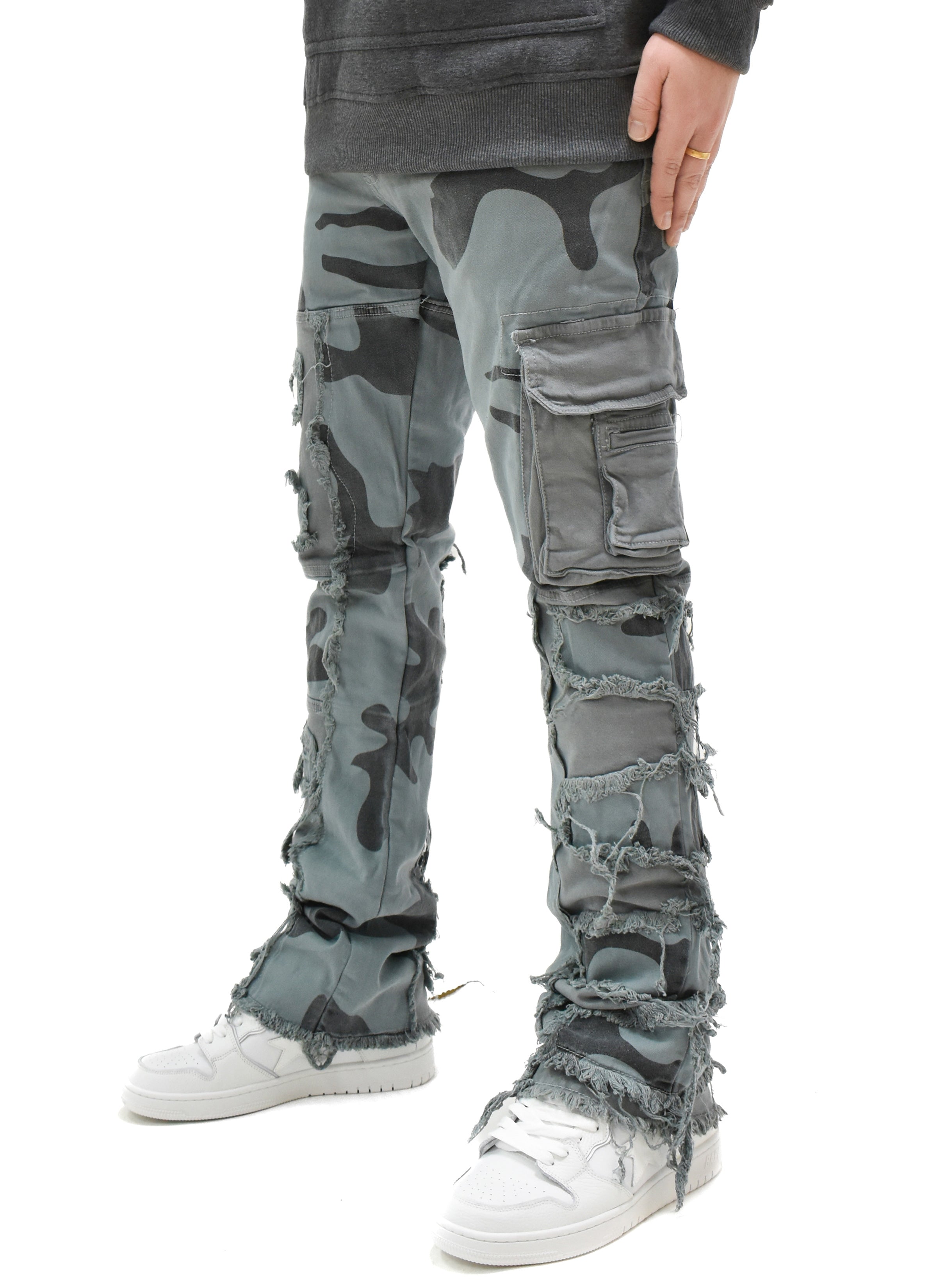 T4034 Distressed Camo Denim