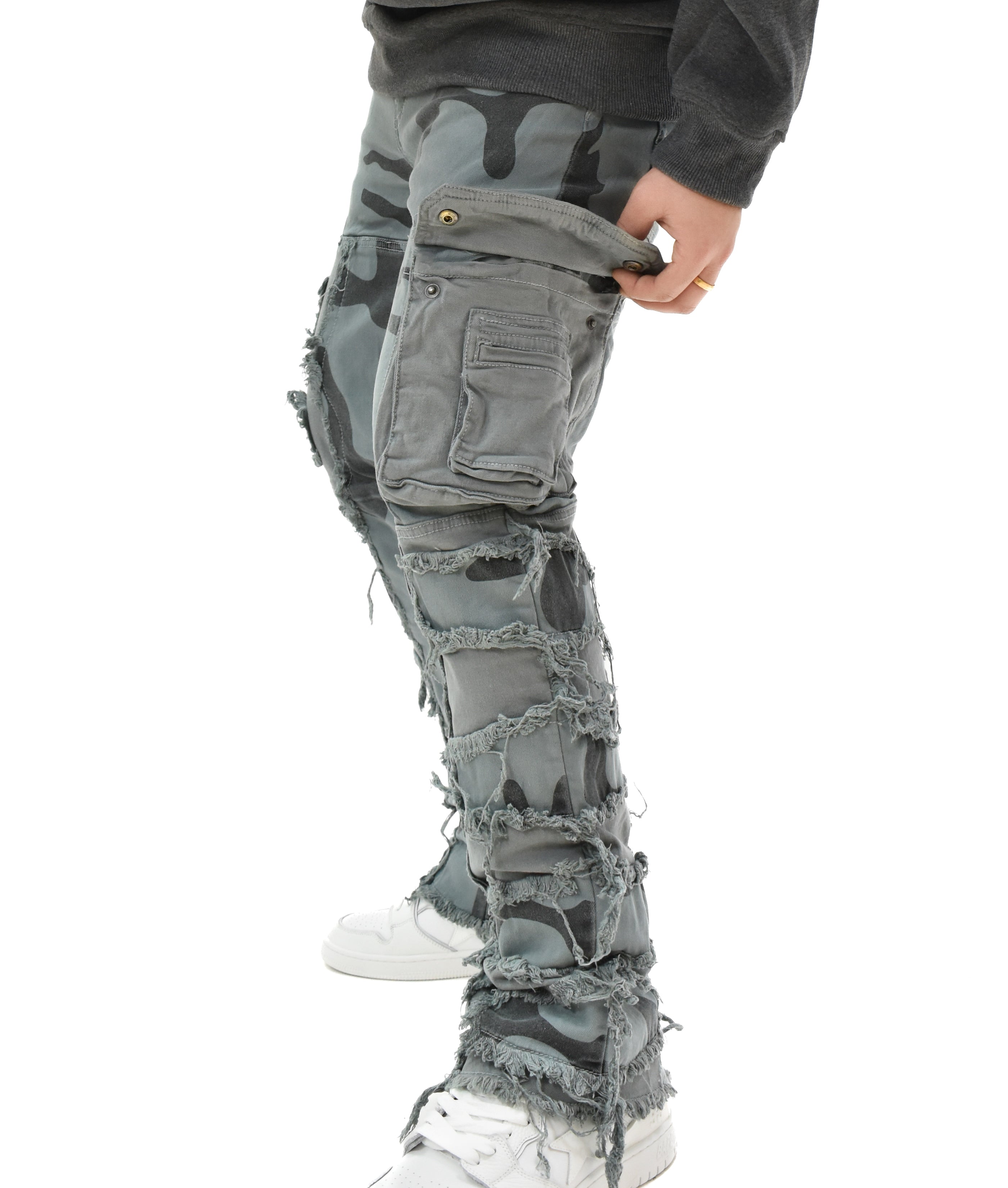 T4034 Distressed Camo Denim