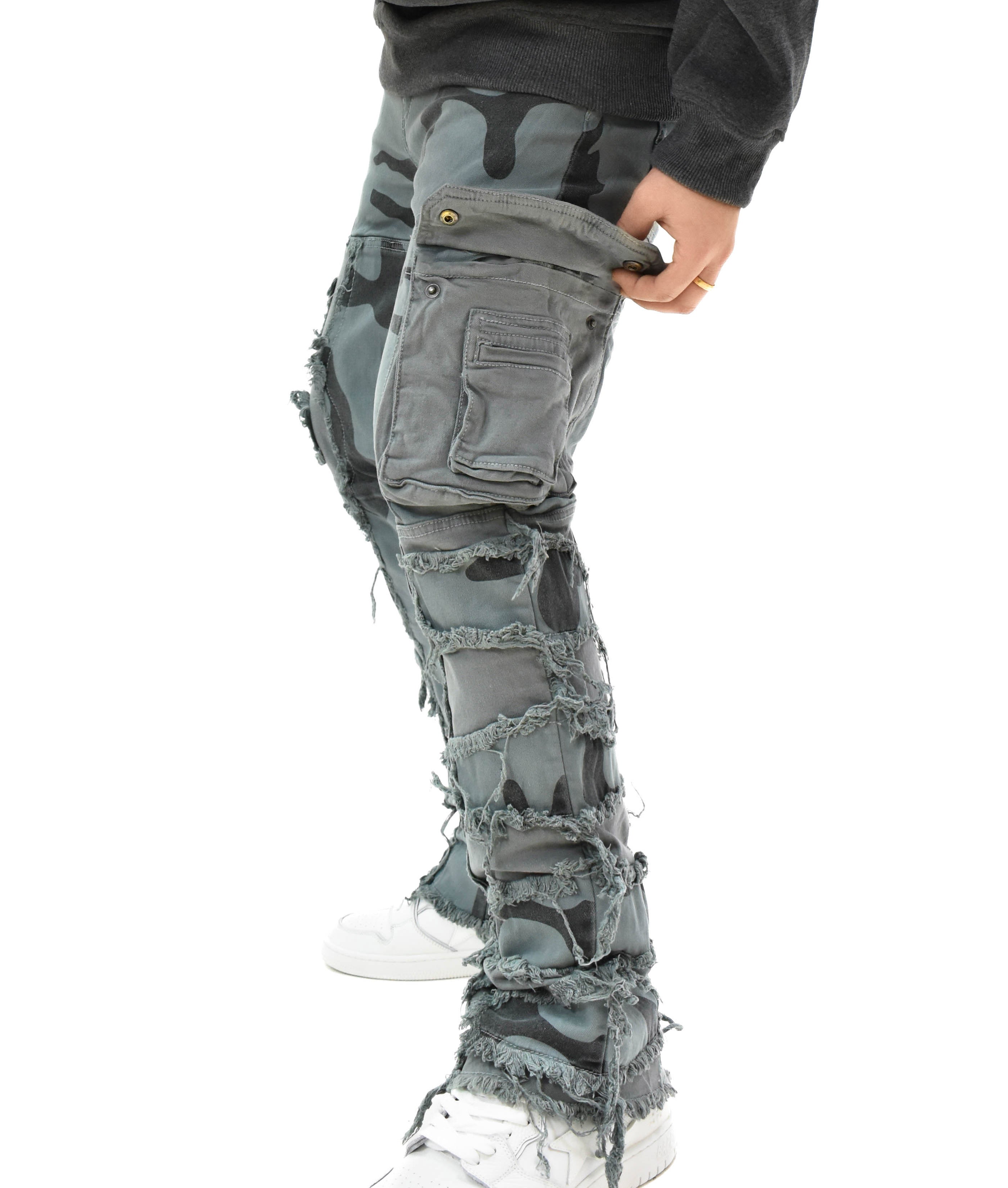 T4034 Distressed Camo Denim