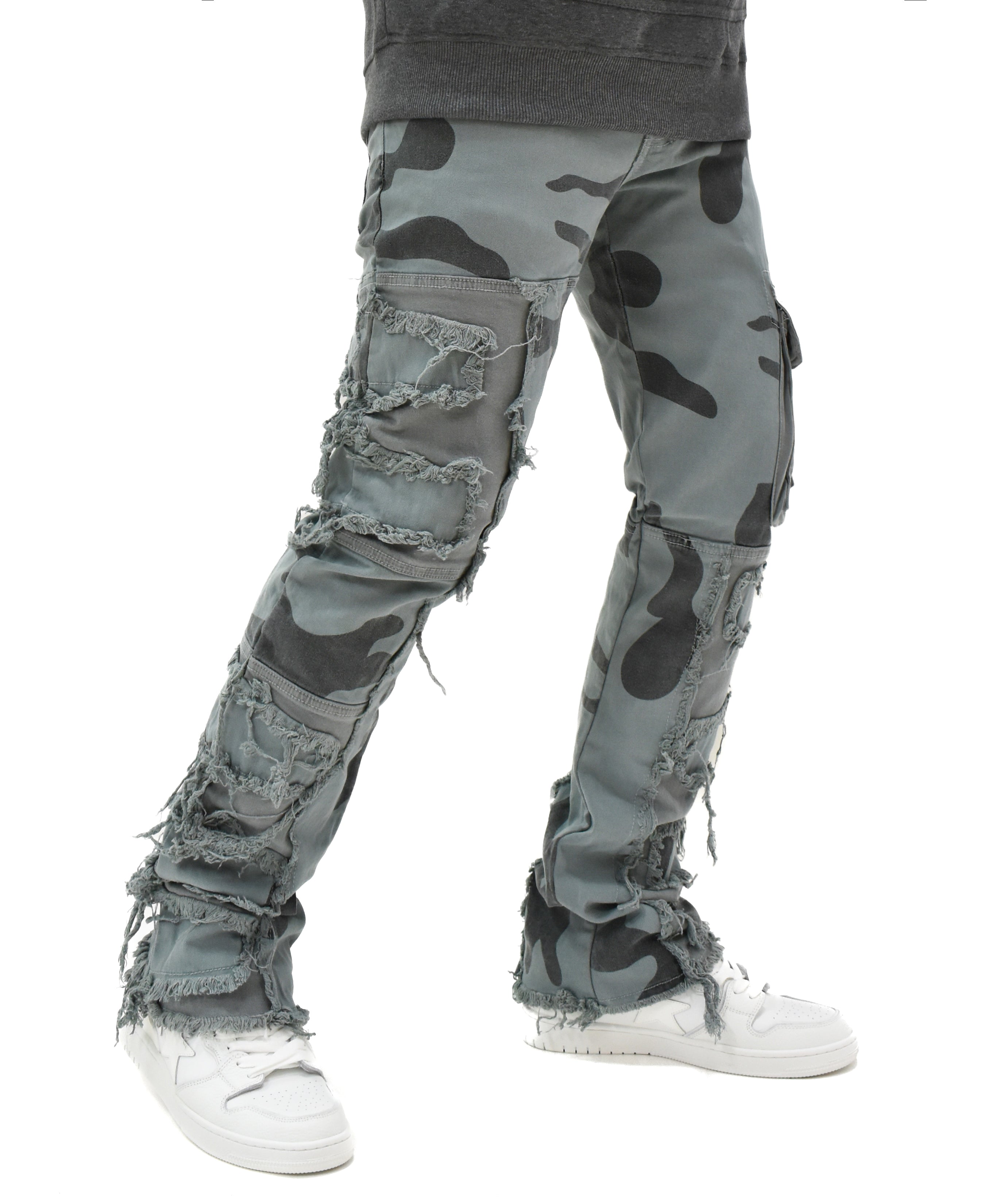 T4034 Distressed Camo Denim