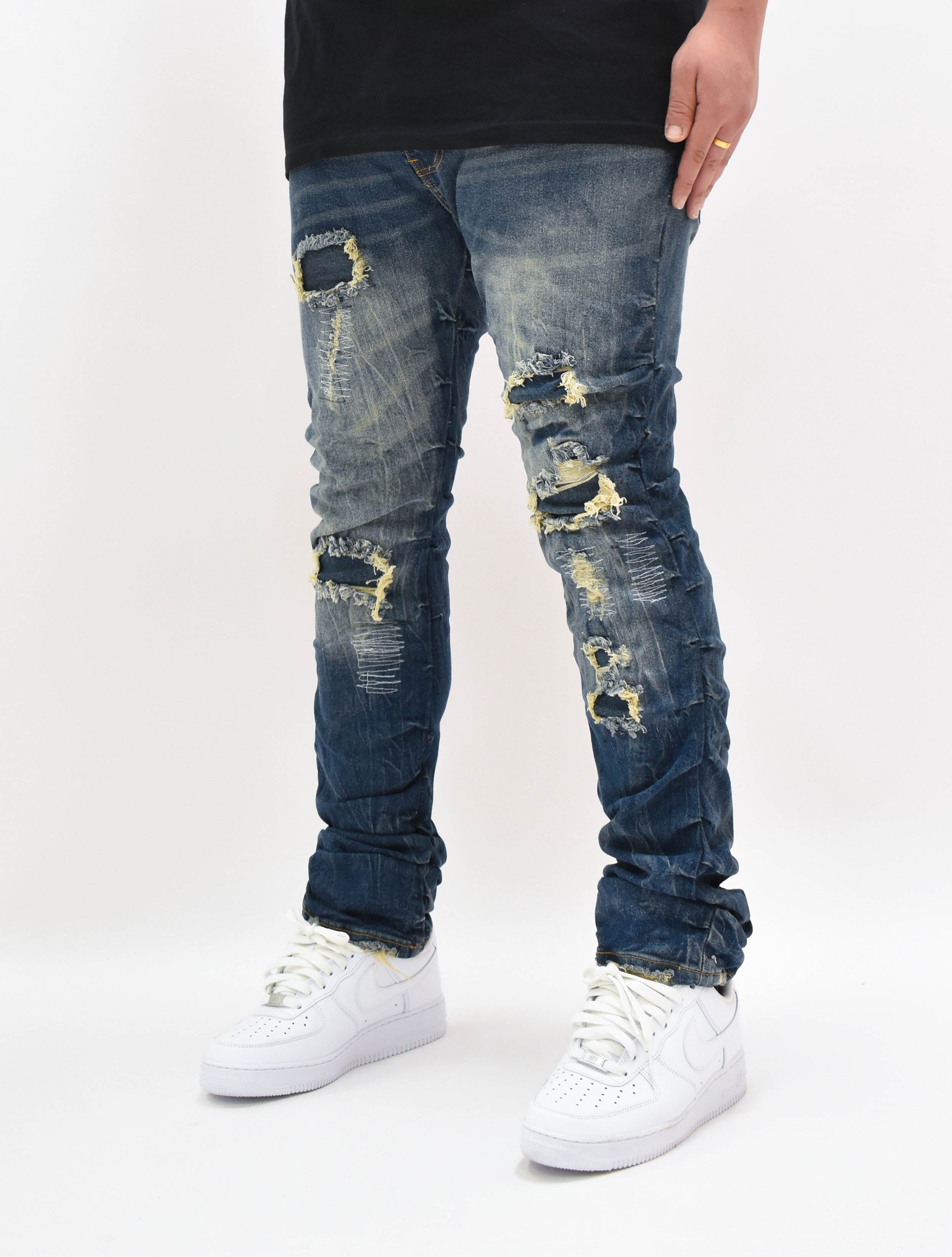 FW33873 Ruched Rip Denim