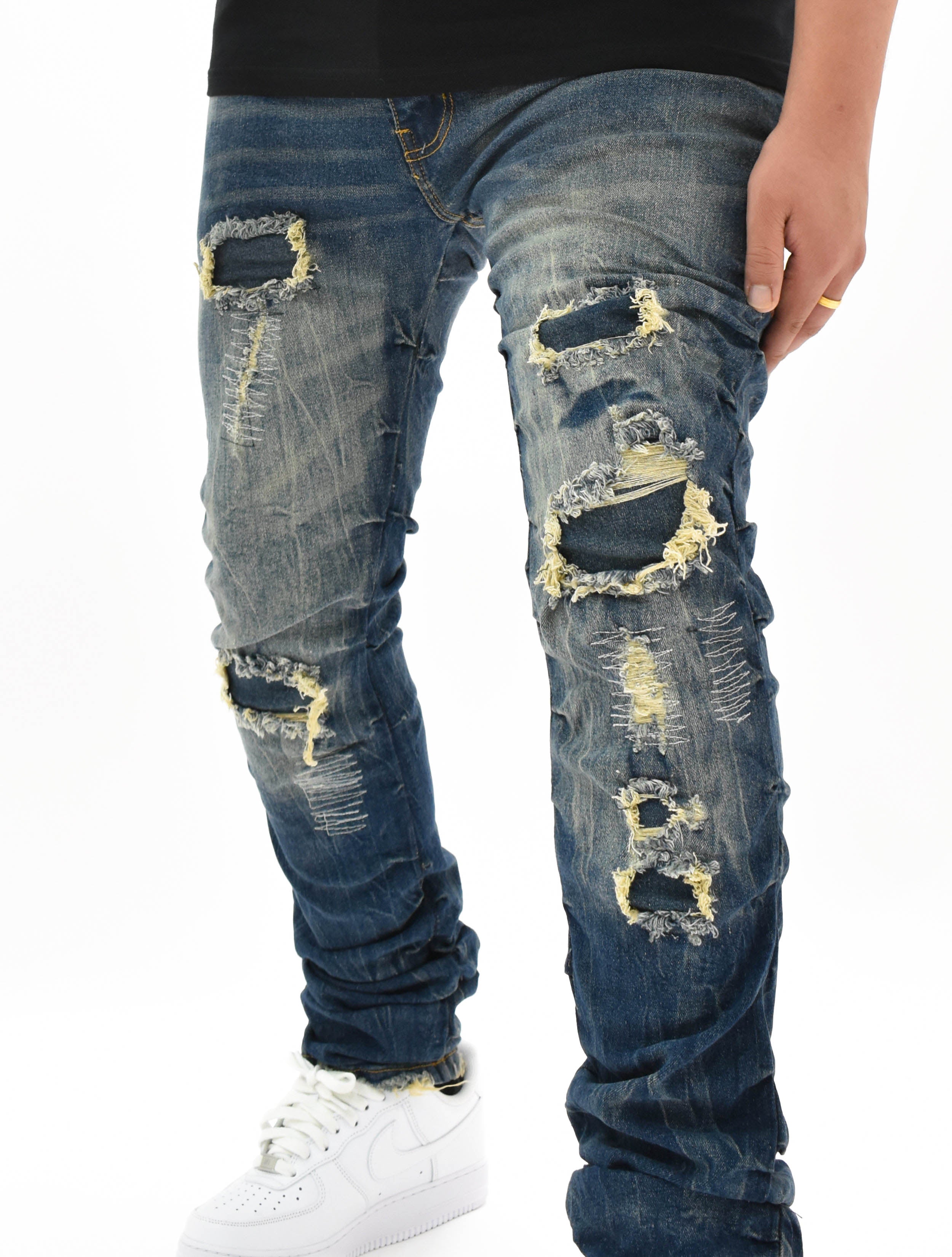 FW33873 Ruched Rip Denim
