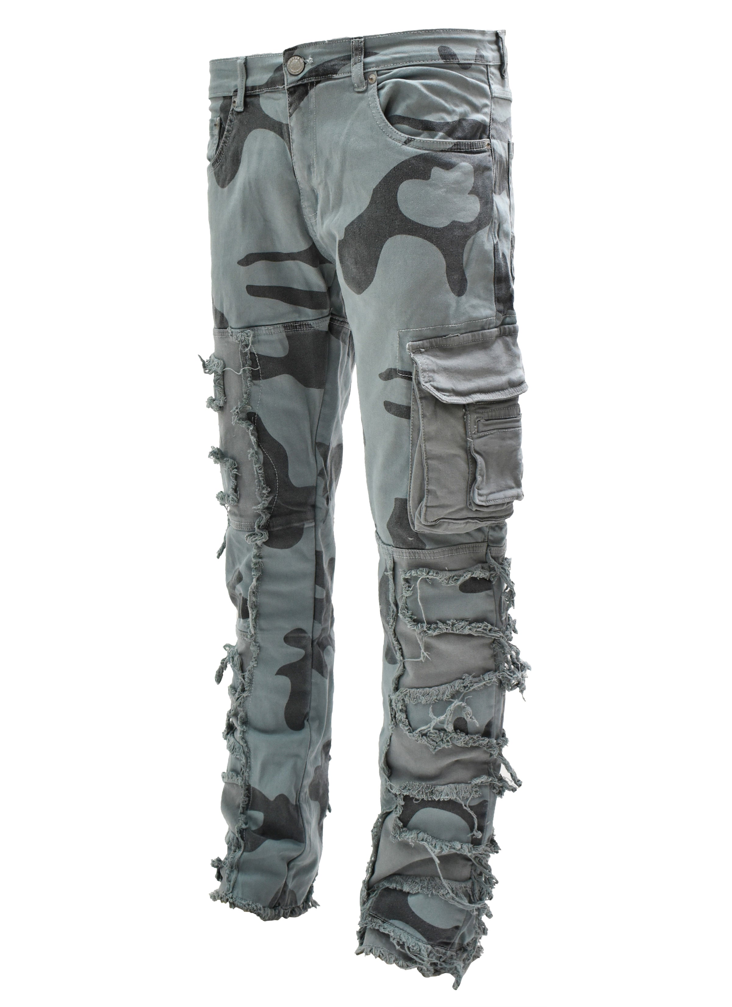 T4034 Distressed Camo Denim