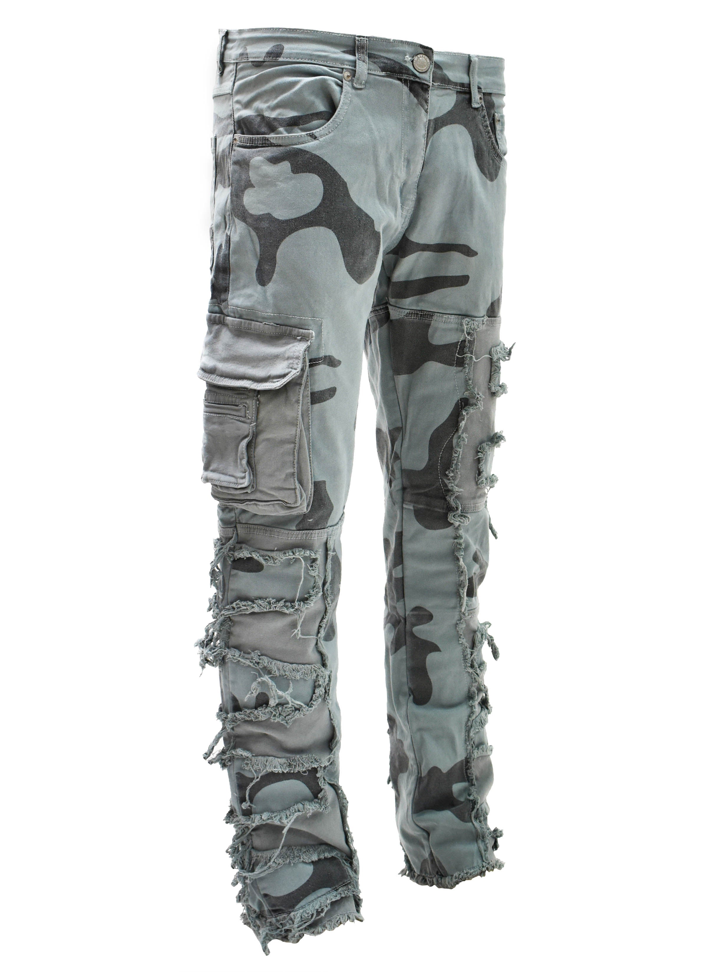 T4034 Distressed Camo Denim