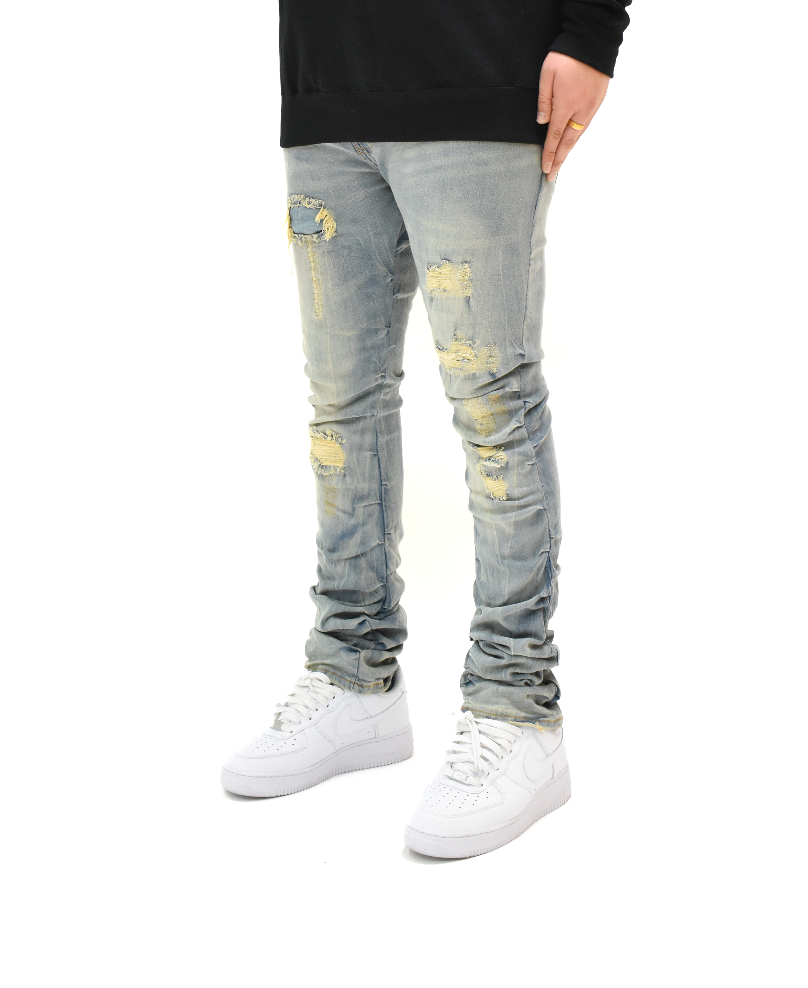 FW33873 Ruched Rip Denim