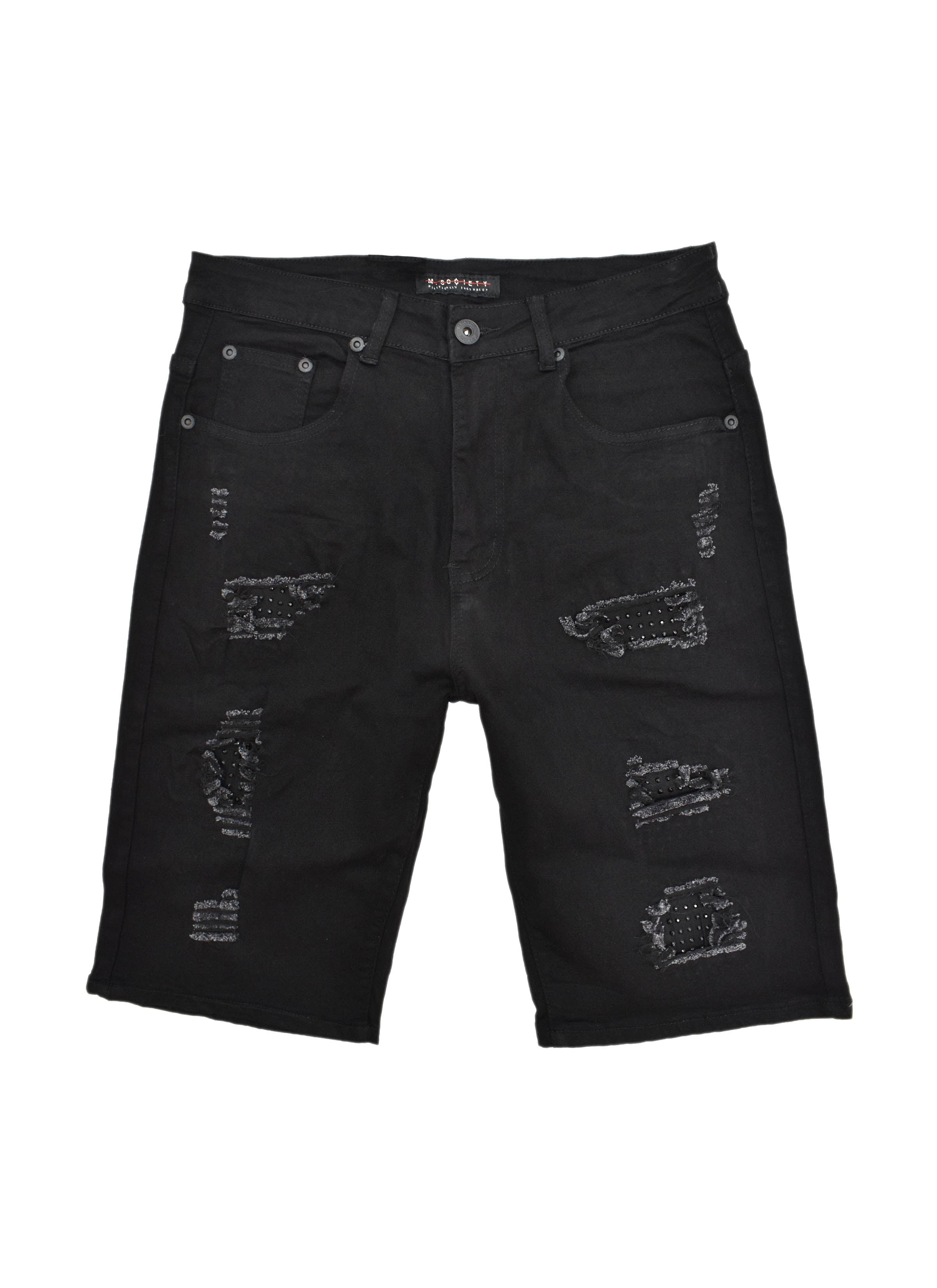 MS21513 Ripped Rhinestone Denim Shorts