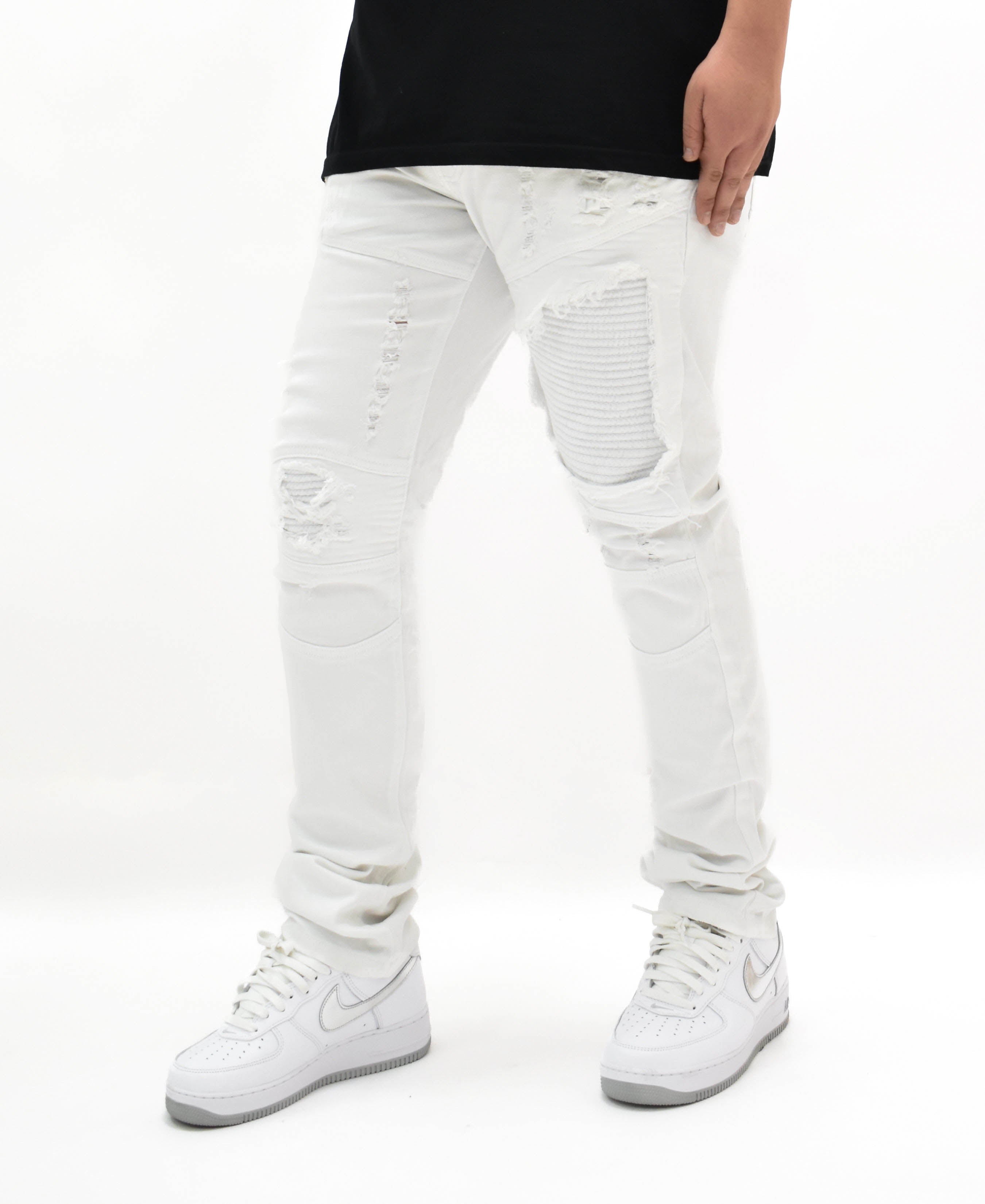 FW33574 Distressed Moto Denim