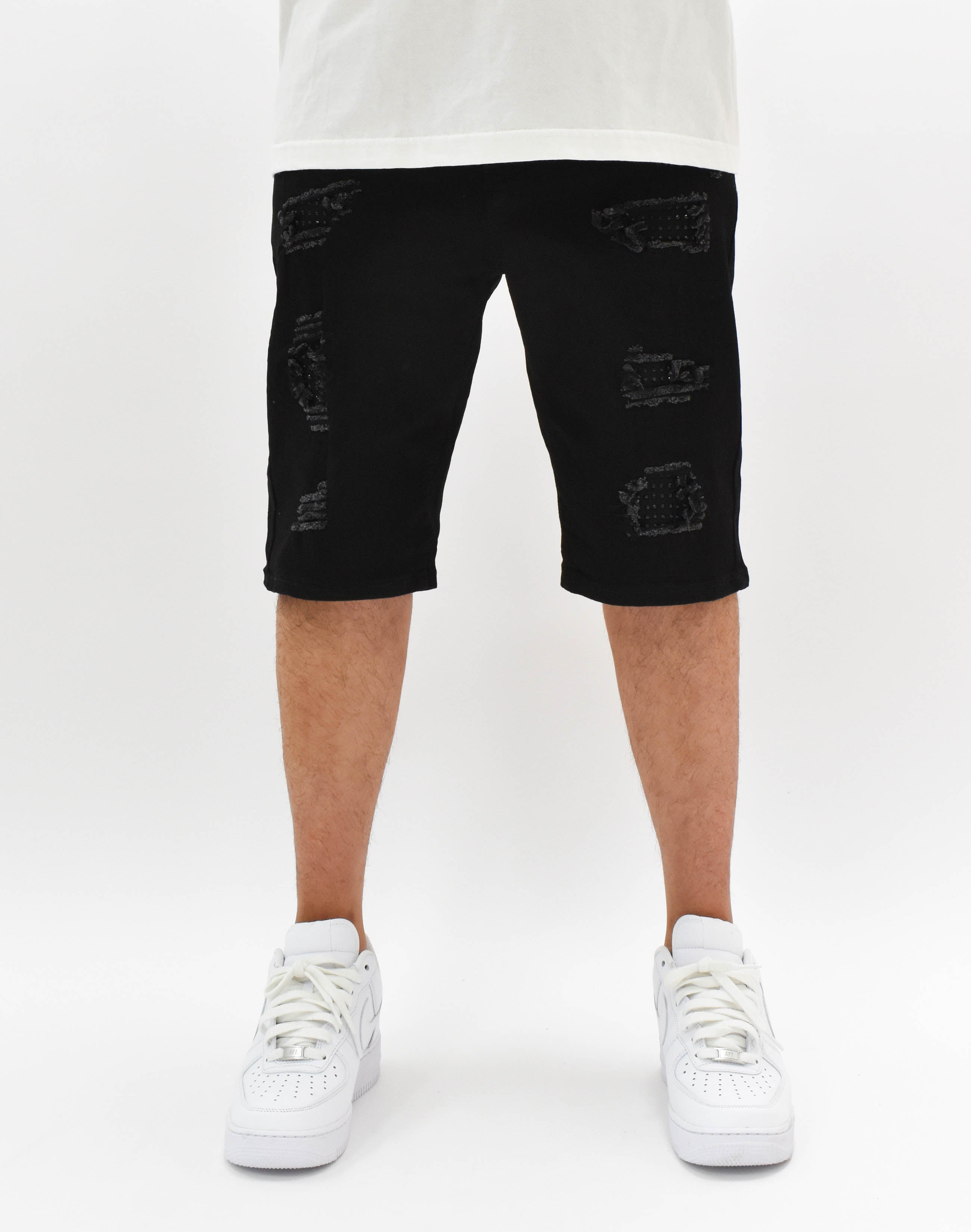 MS21513 Ripped Rhinestone Denim Shorts
