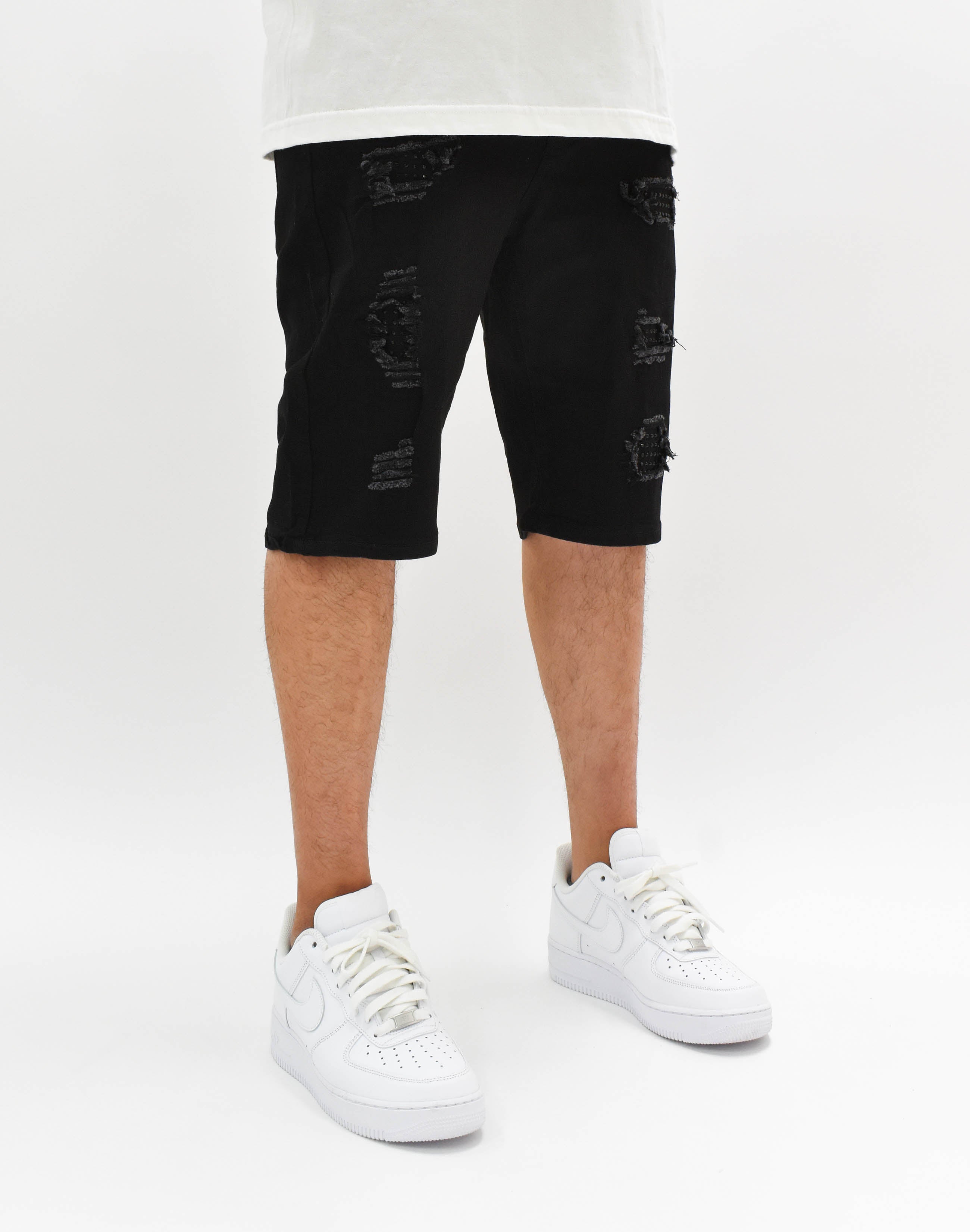 MS21513 Ripped Rhinestone Denim Shorts