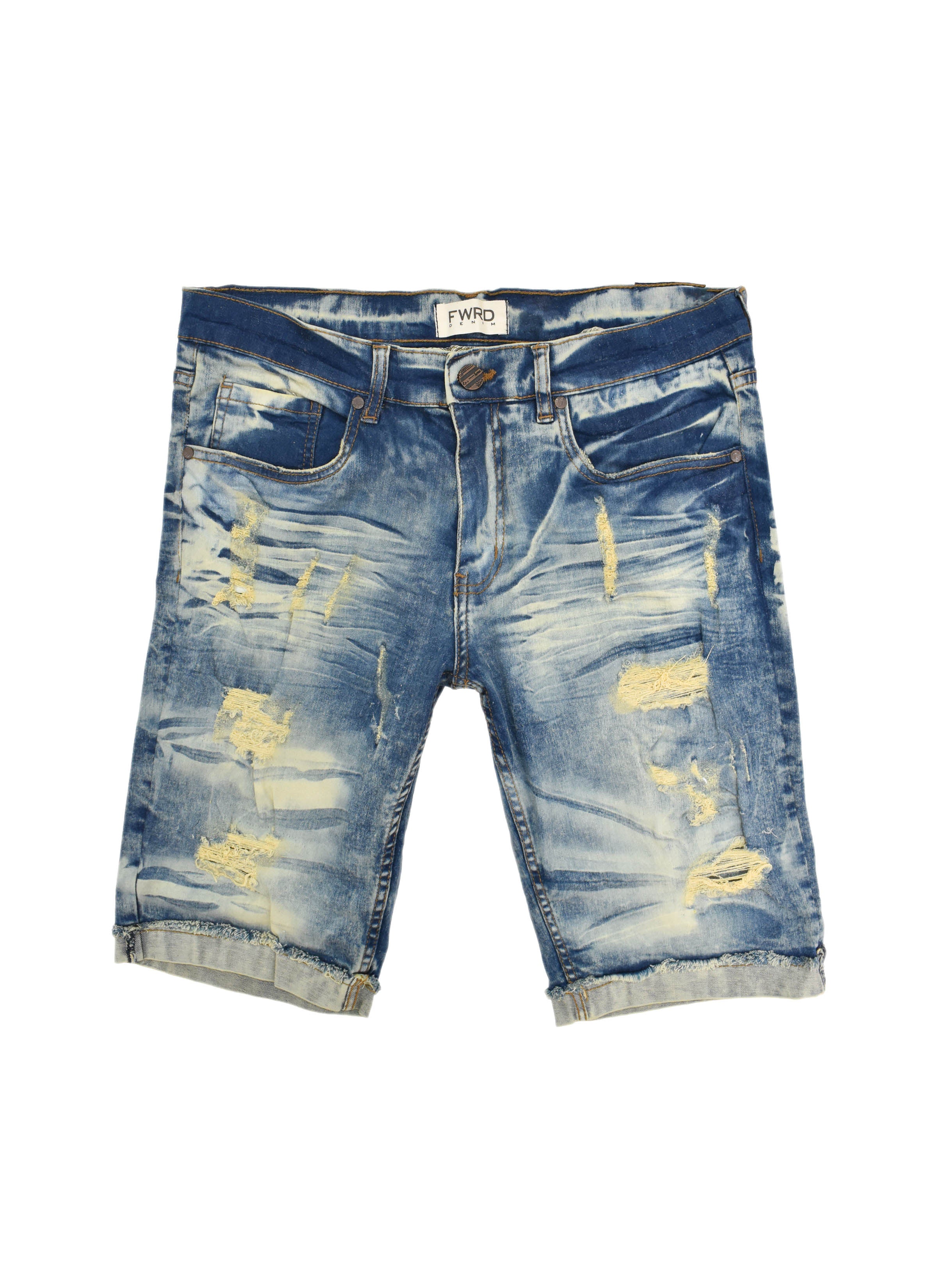 FW22740 Sanded Ripped Denim Shorts