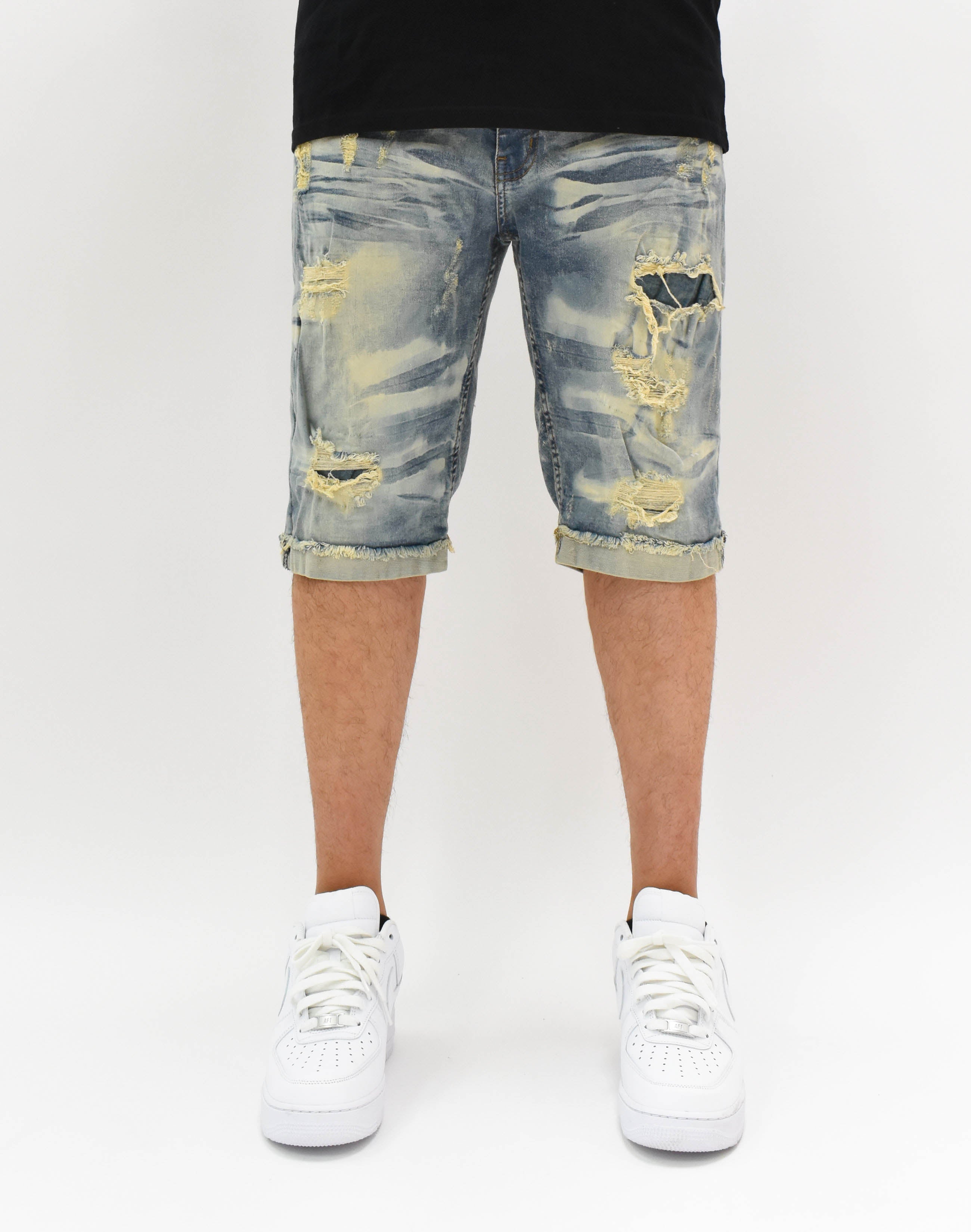 FW22740 Sanded Ripped Denim Shorts