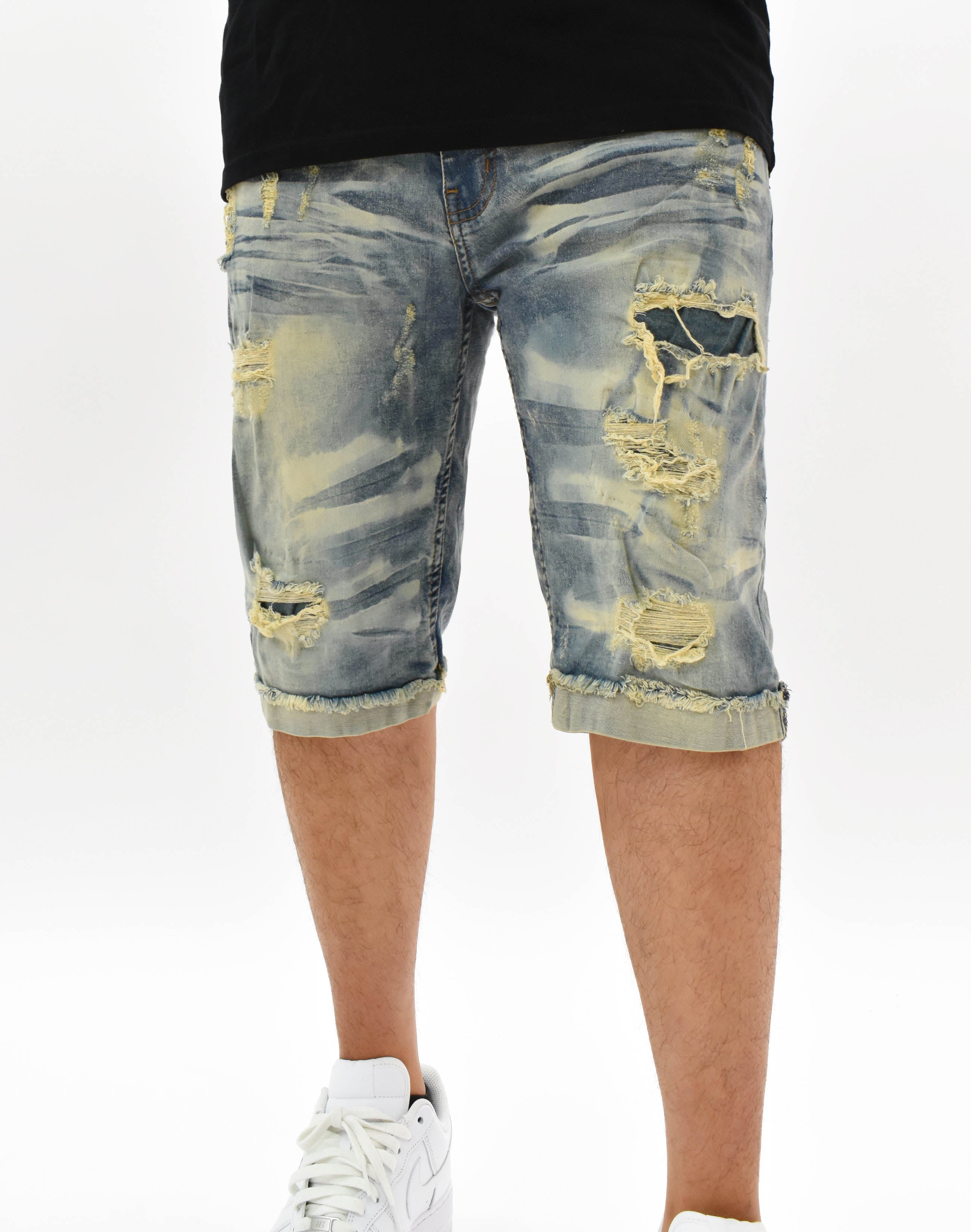 FW22740 Sanded Ripped Denim Shorts