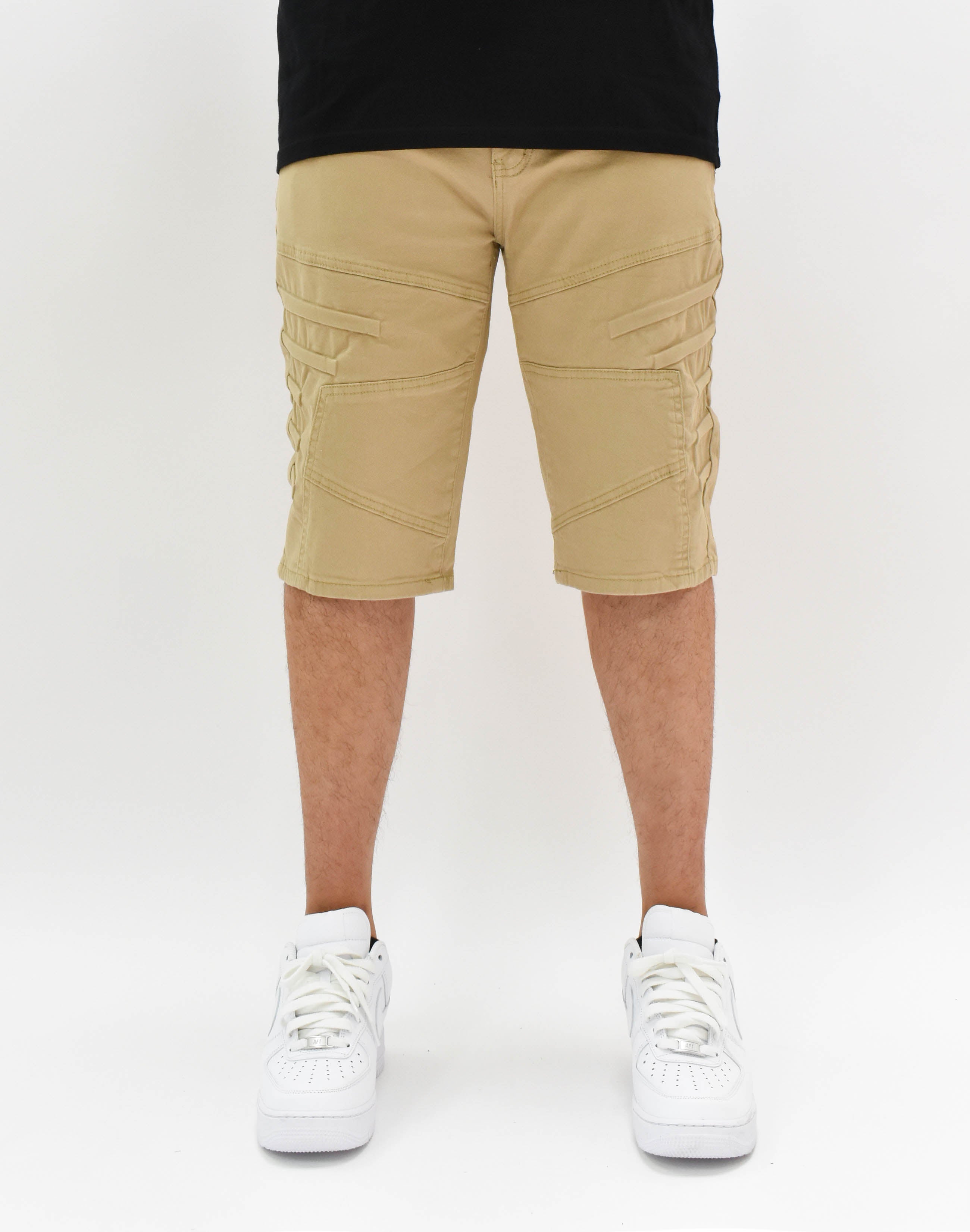 MS20570 Khaki Panel Denim Shorts