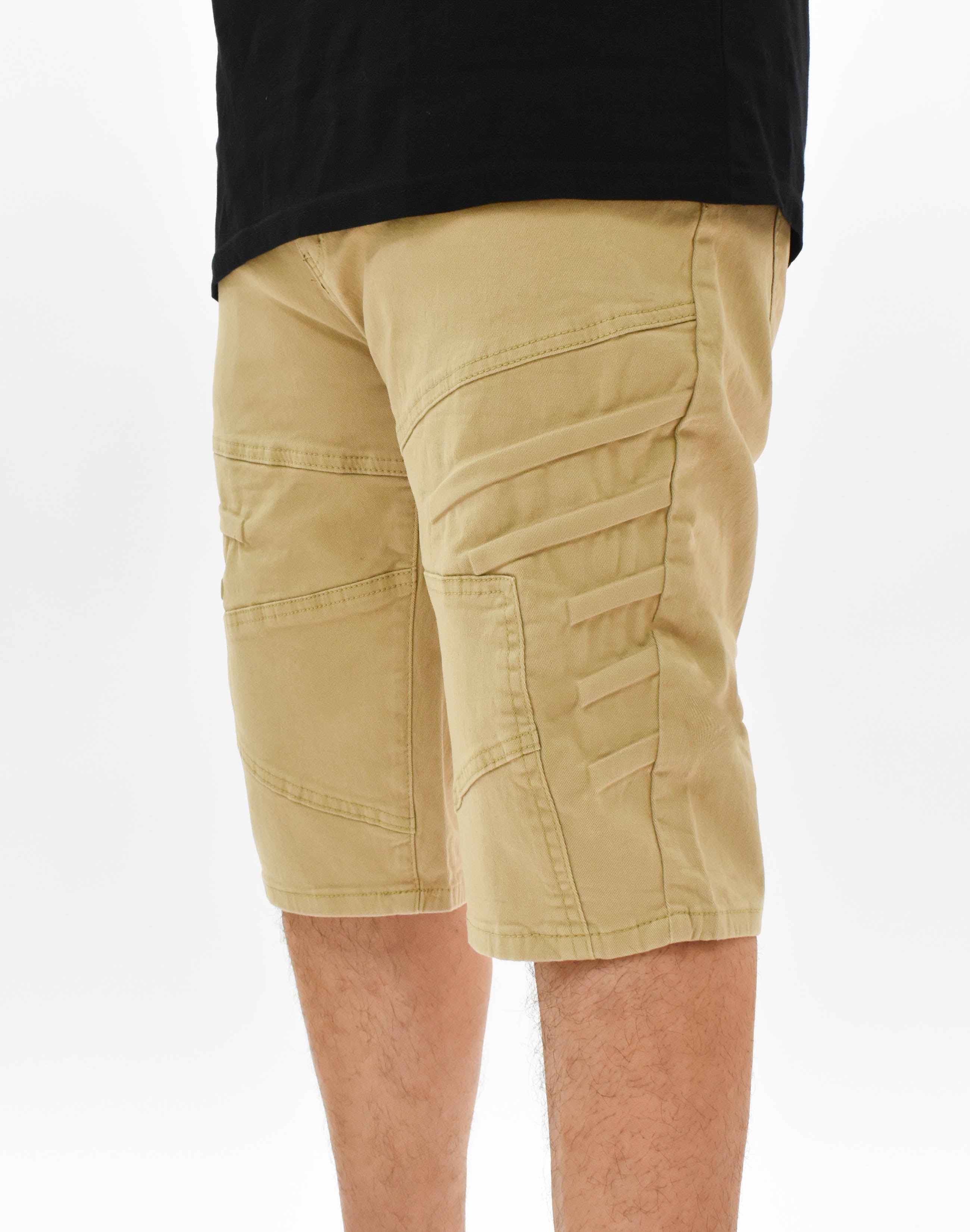 MS20570 Khaki Panel Denim Shorts