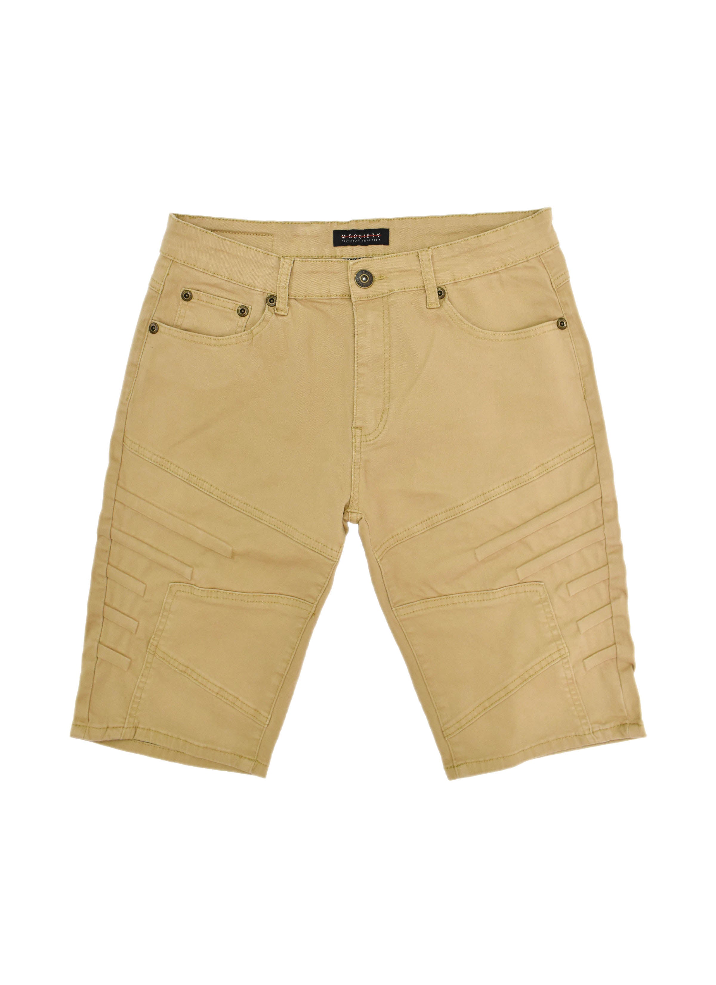MS20570 Khaki Panel Denim Shorts