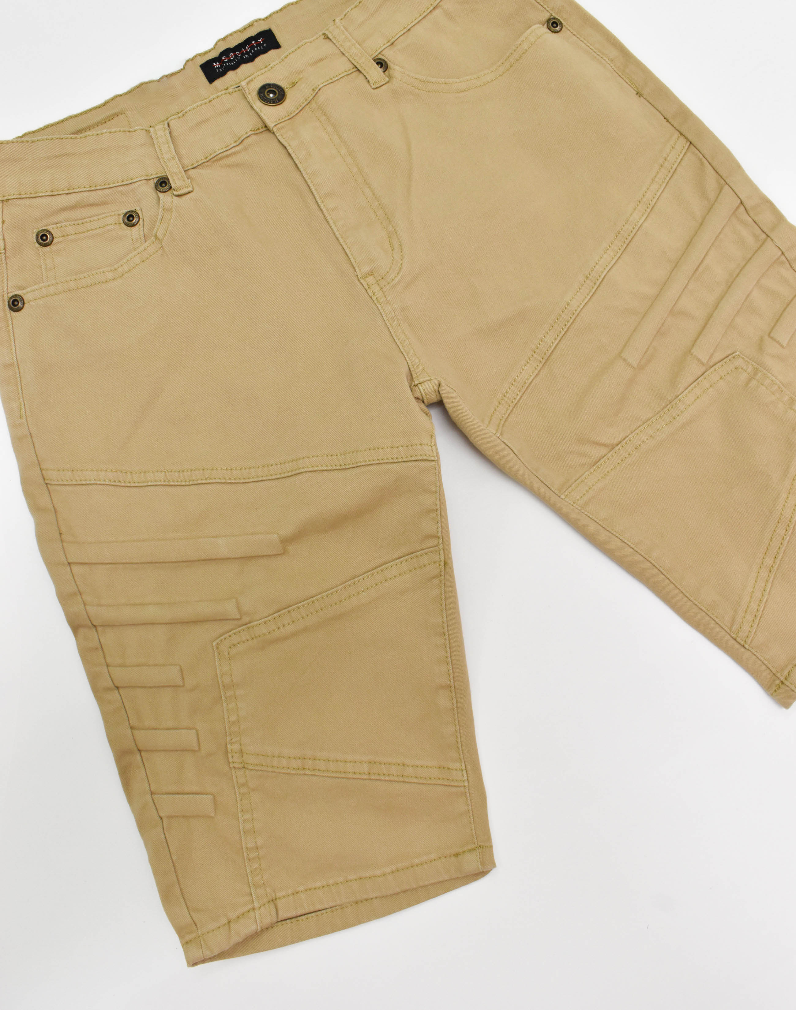 MS20570 Khaki Panel Denim Shorts