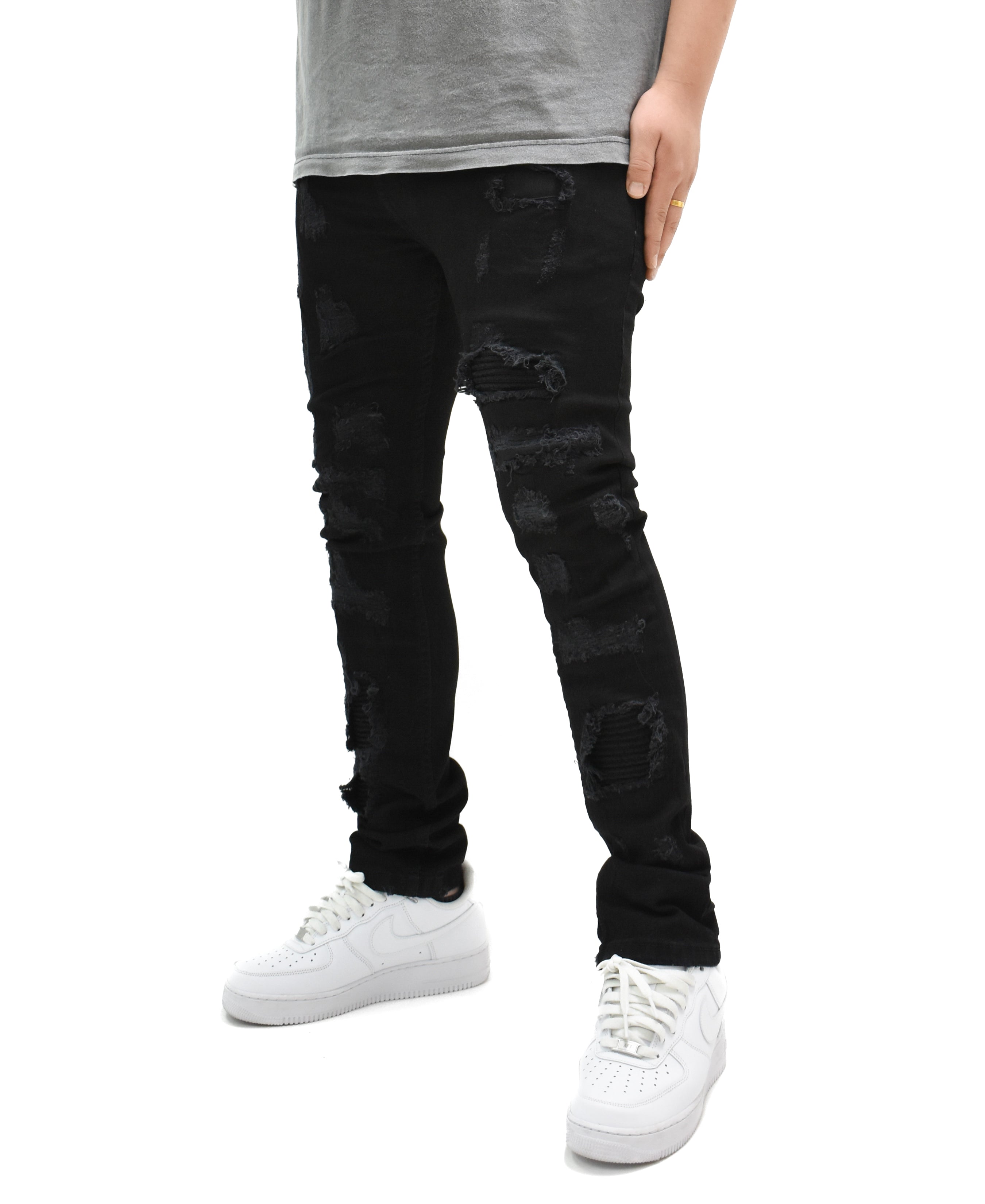 FW33705 Gashed Biker Denim