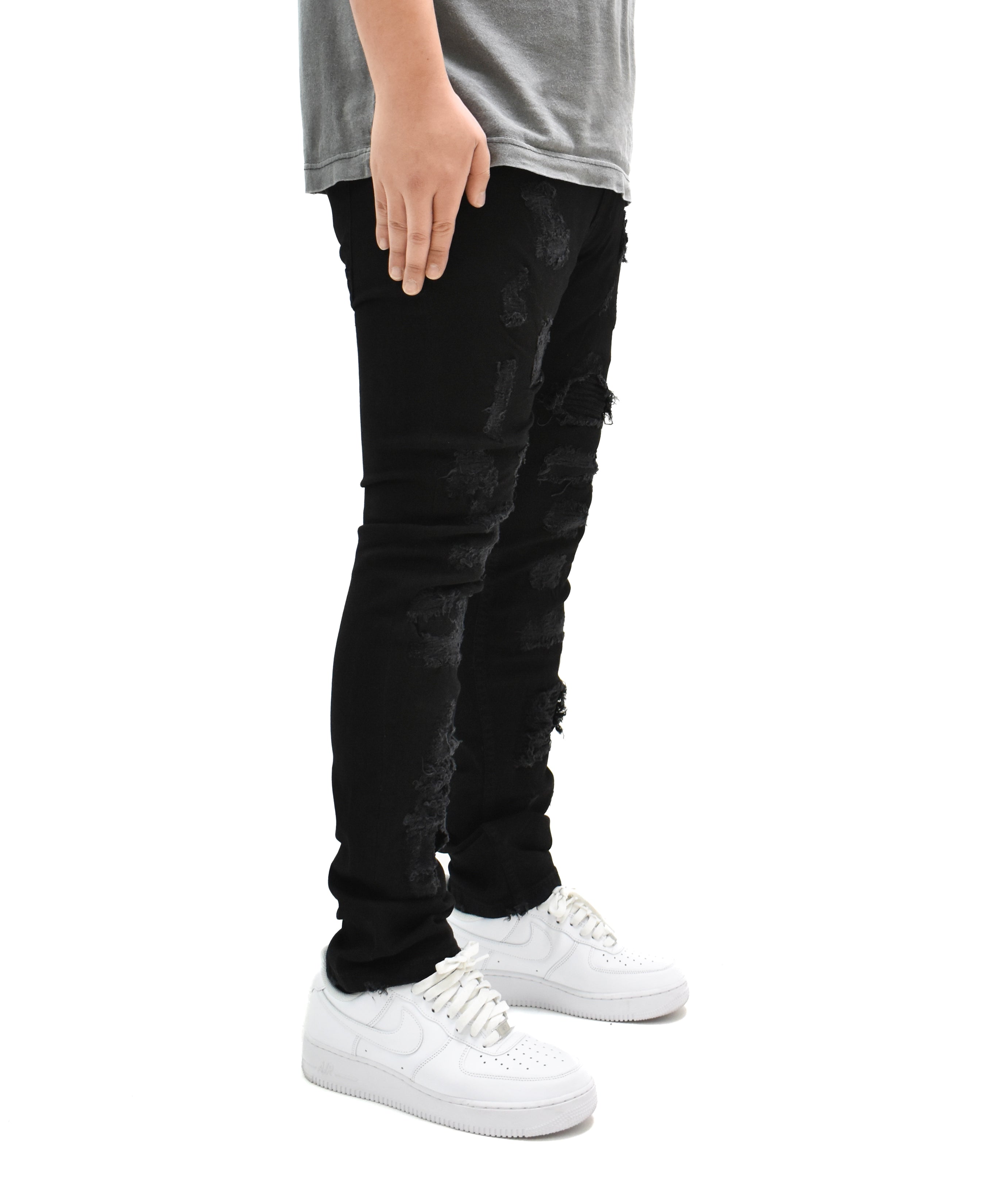 FW33705 Gashed Biker Denim