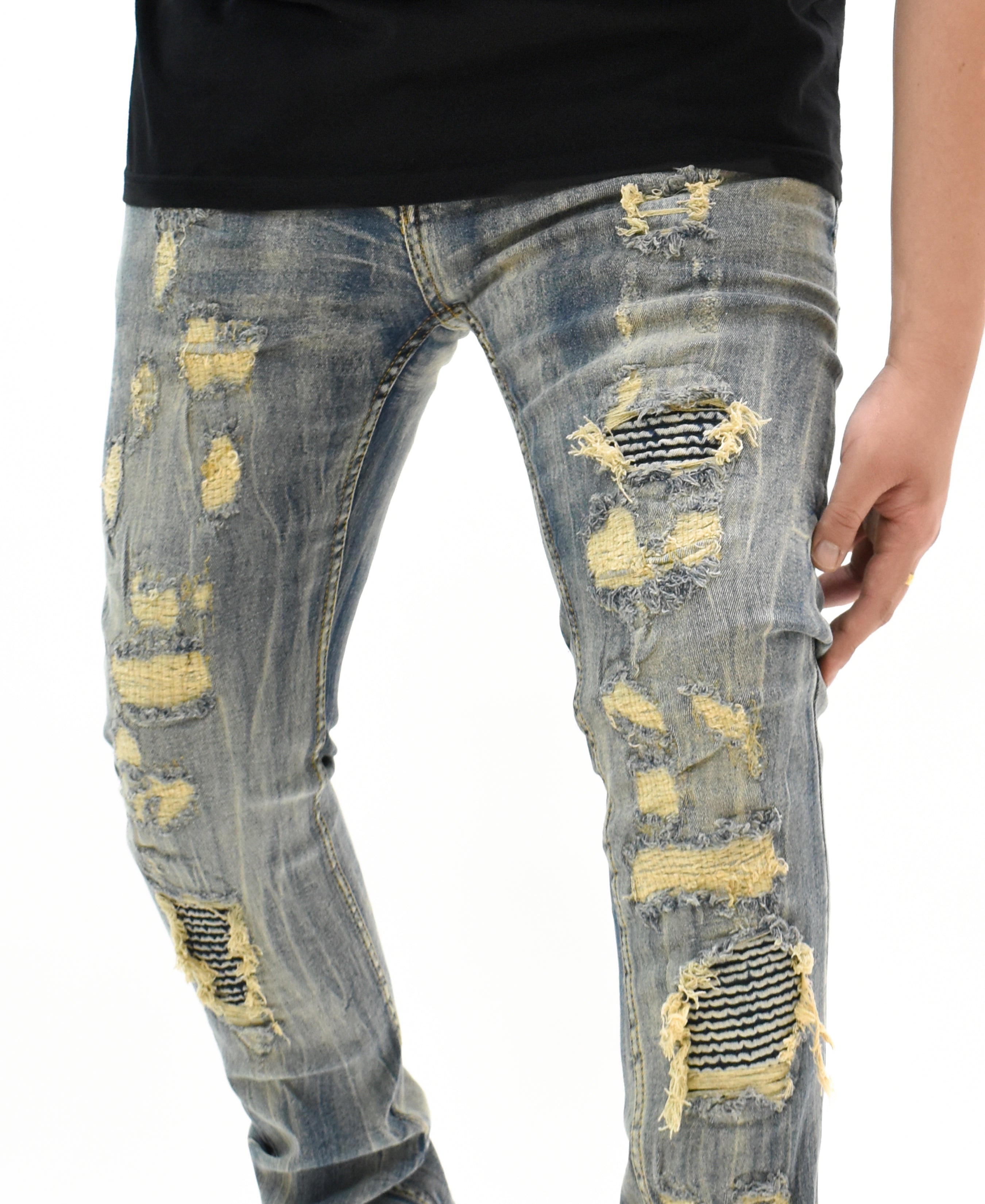 FW33705 Gashed Biker Denim