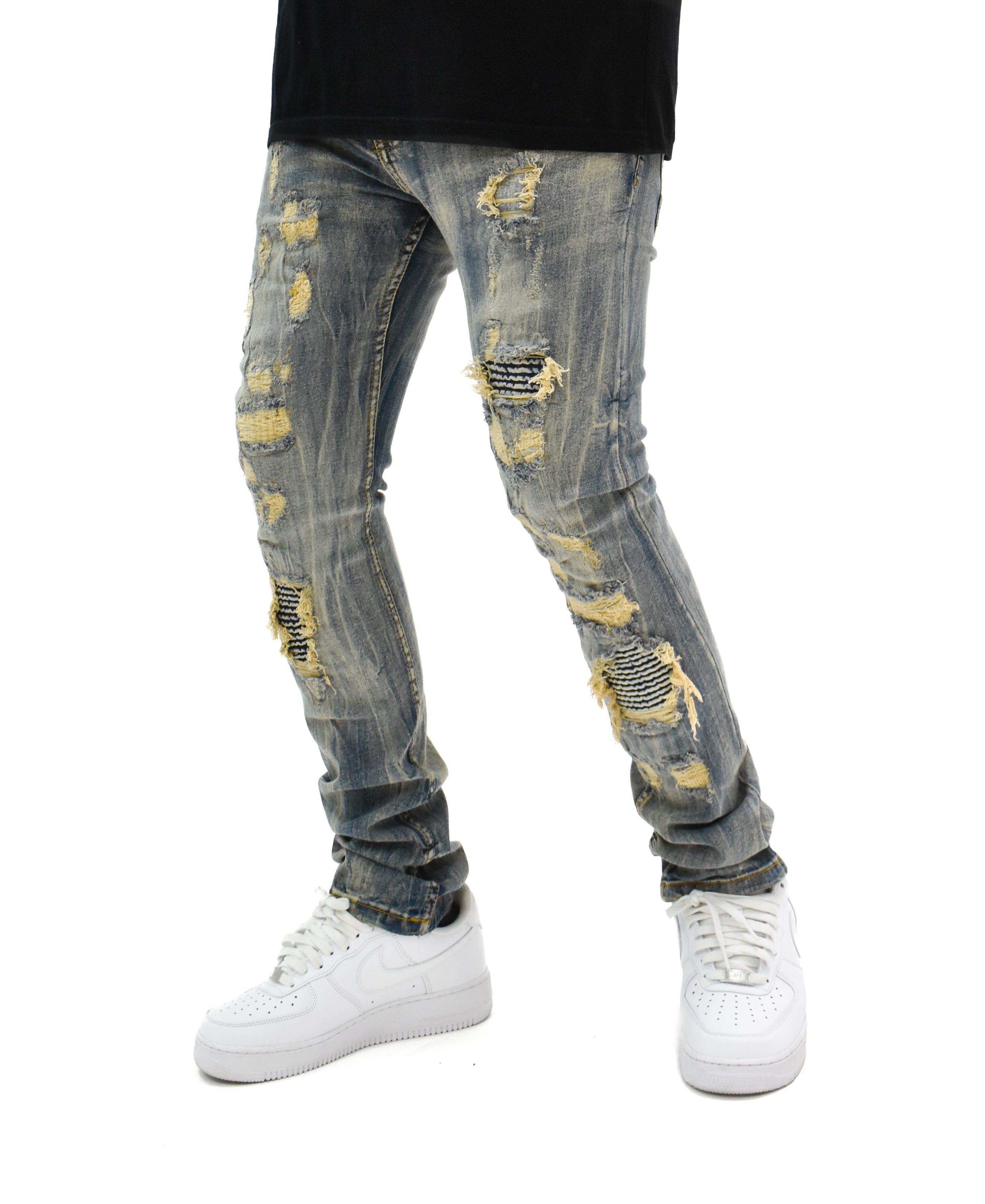 FW33705 Gashed Biker Denim
