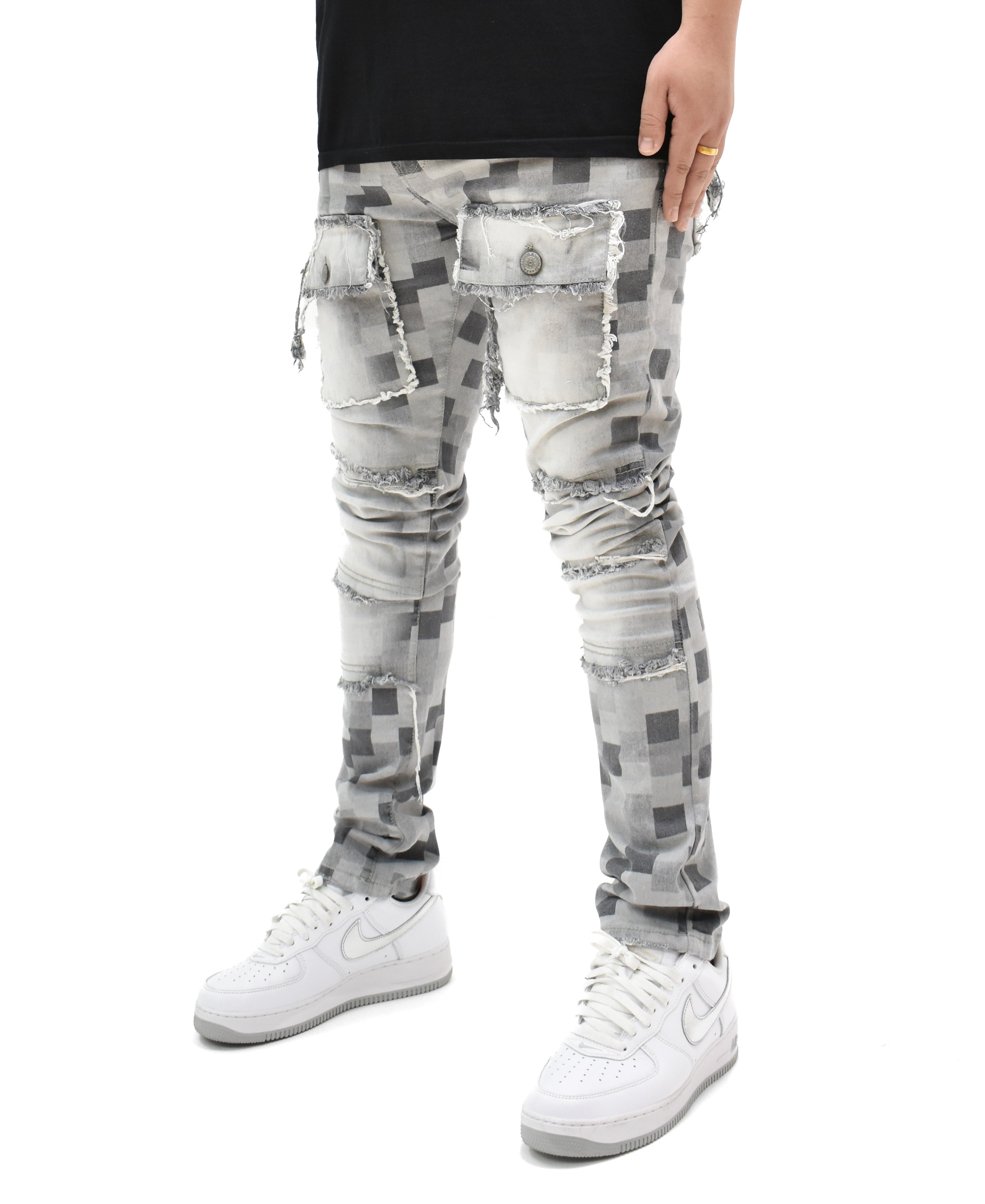 T4017 Frayed Checker Denim