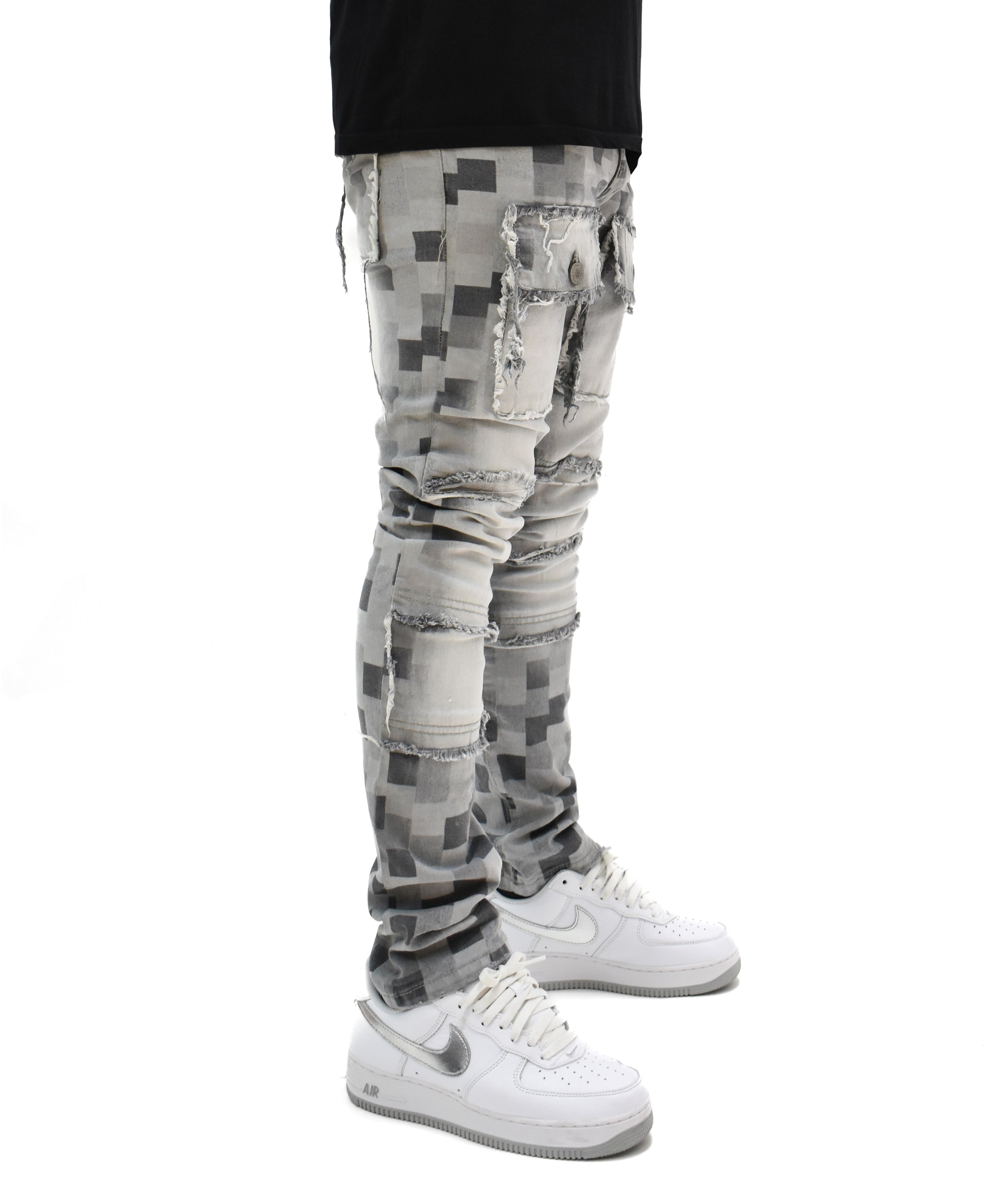 T4017 Frayed Checker Denim