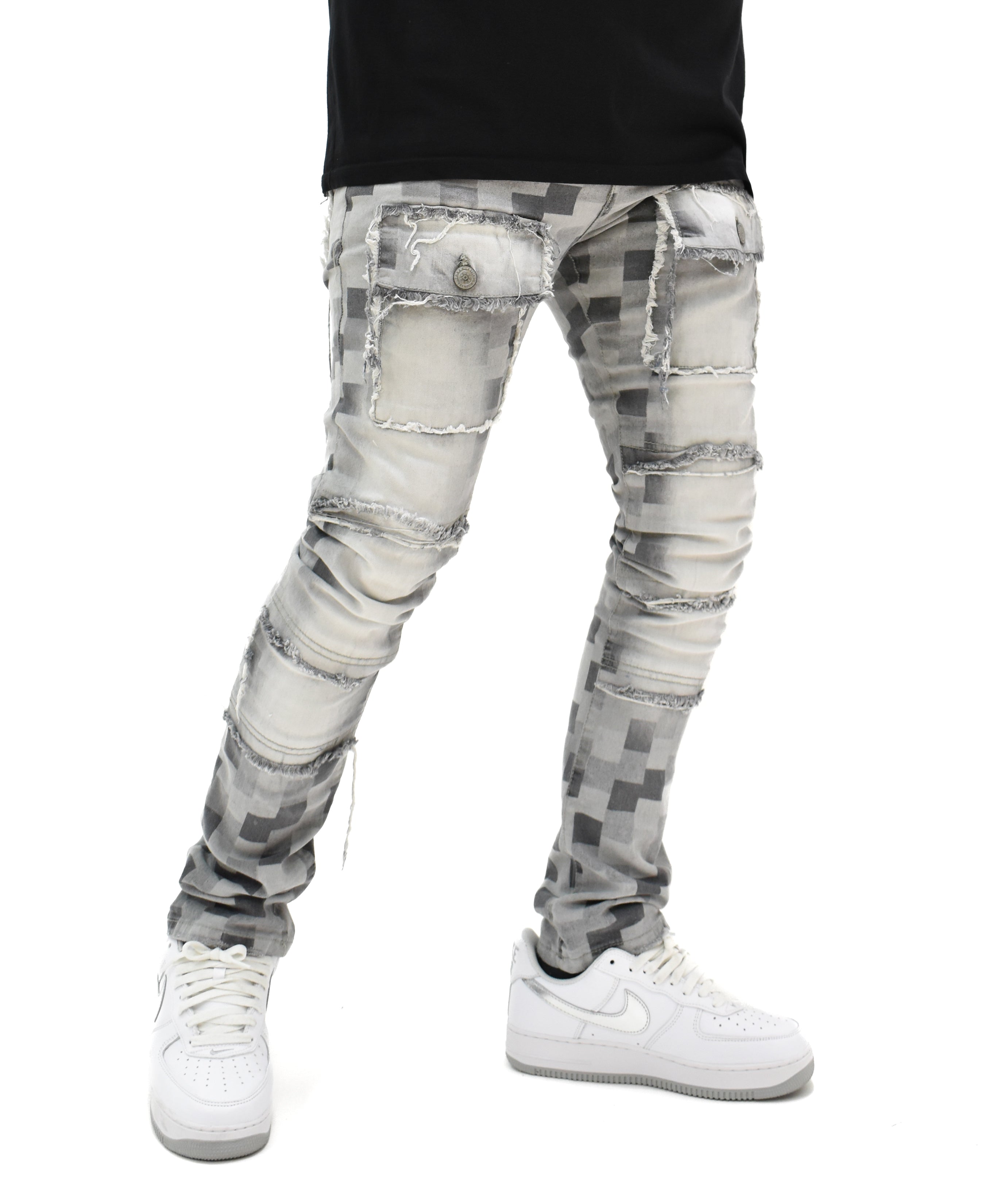 T4017 Frayed Checker Denim
