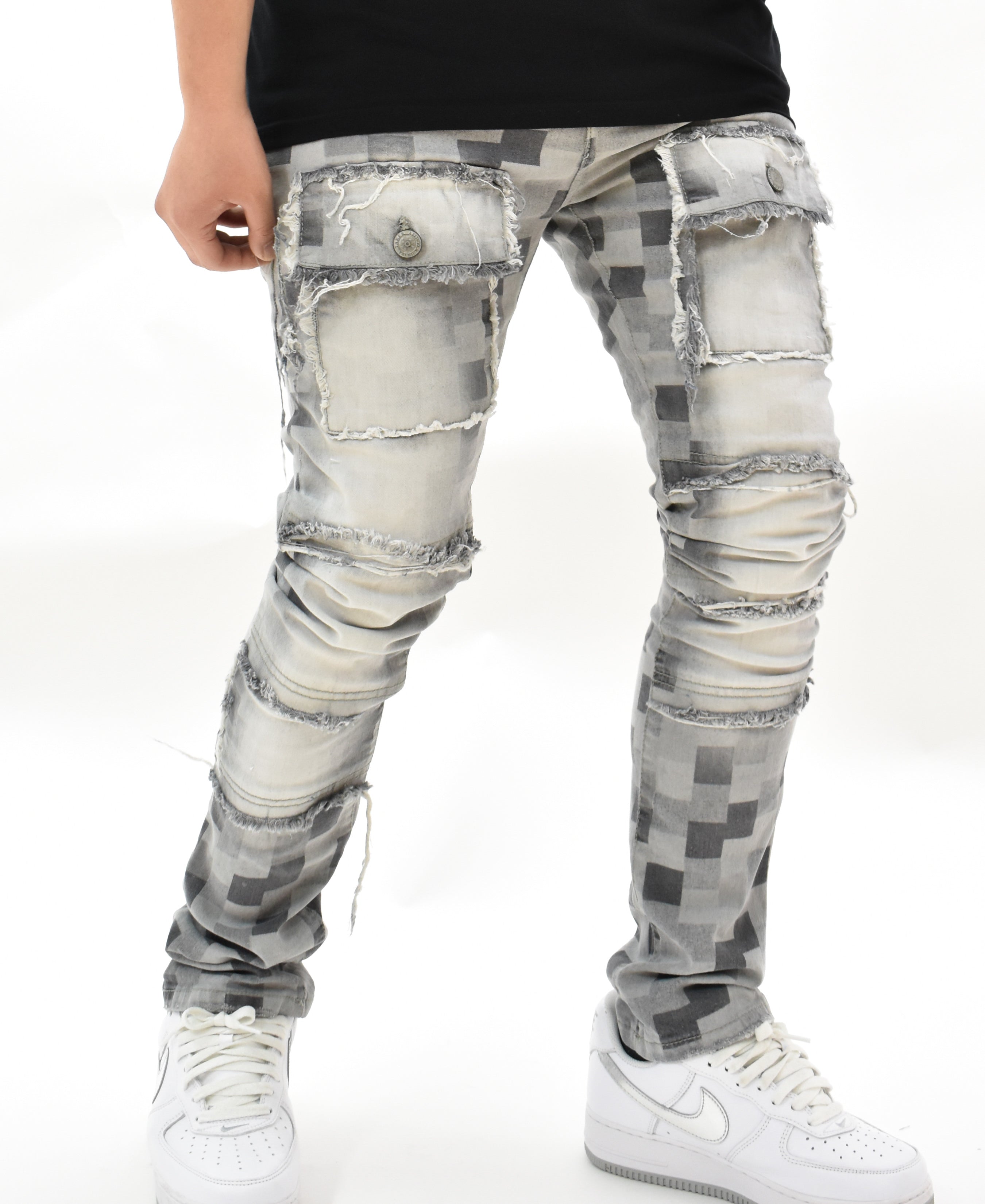 T4017 Frayed Checker Denim