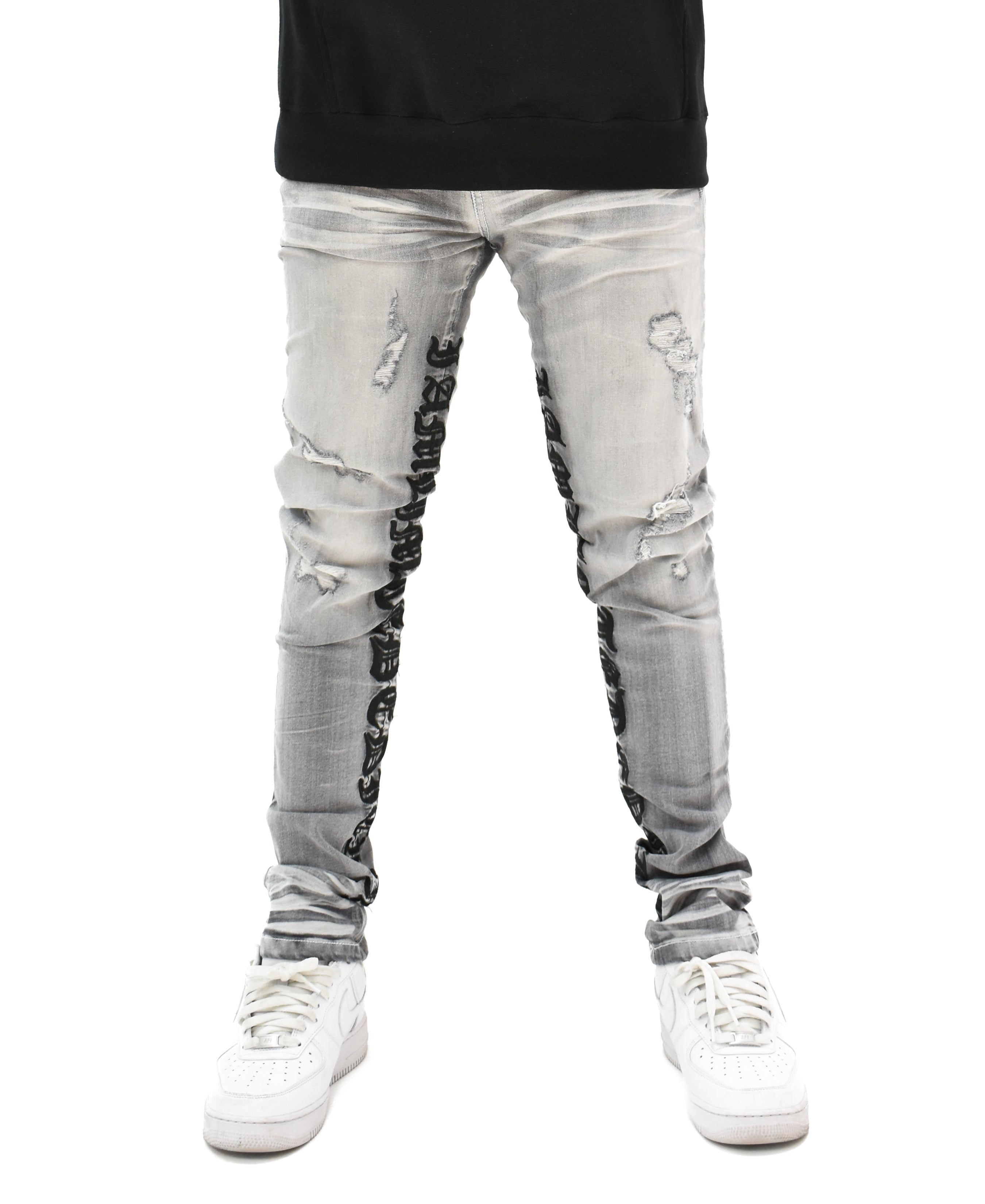 T4018 Embroidered Ripped Denim