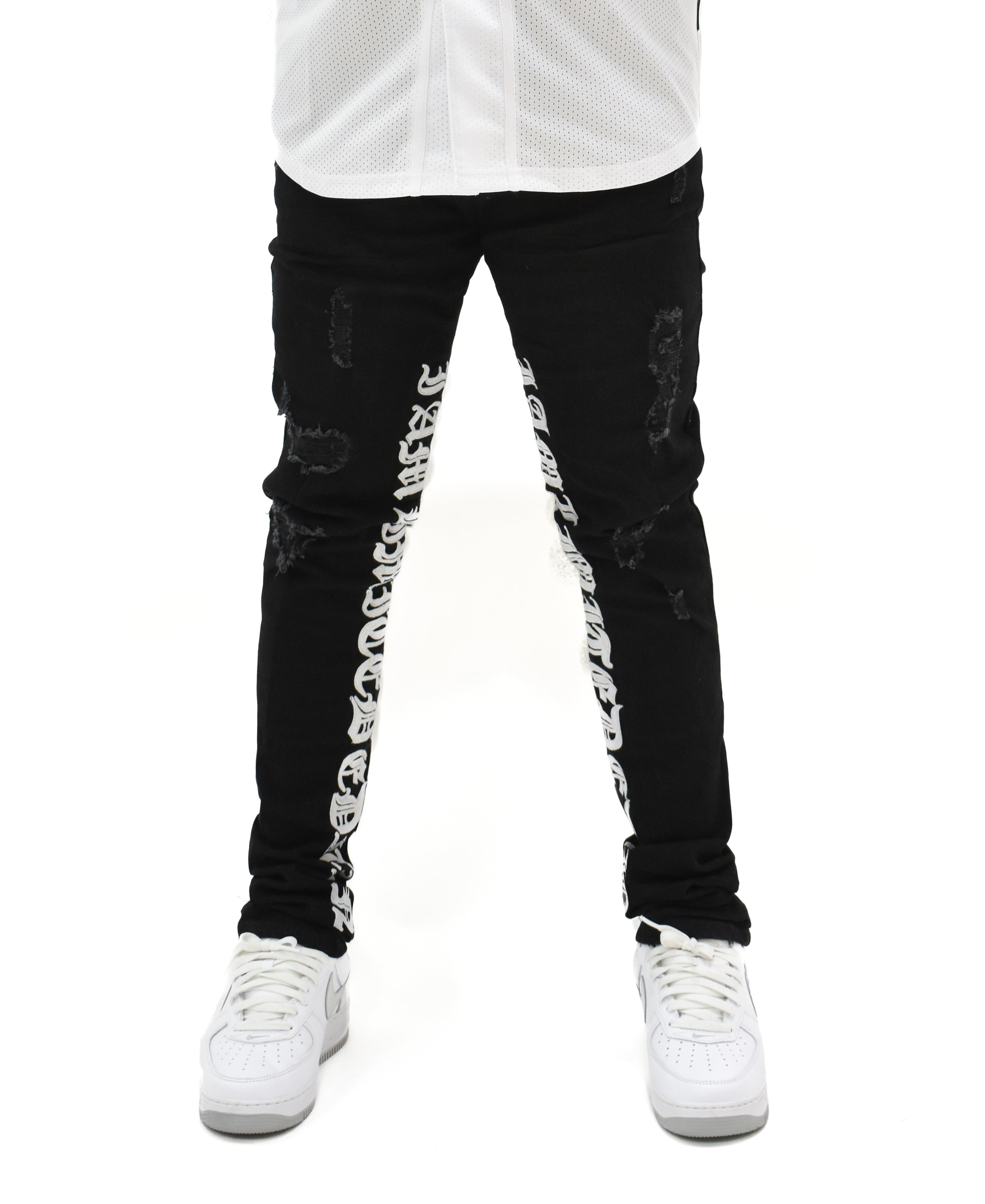 T4018 Embroidered Ripped Denim