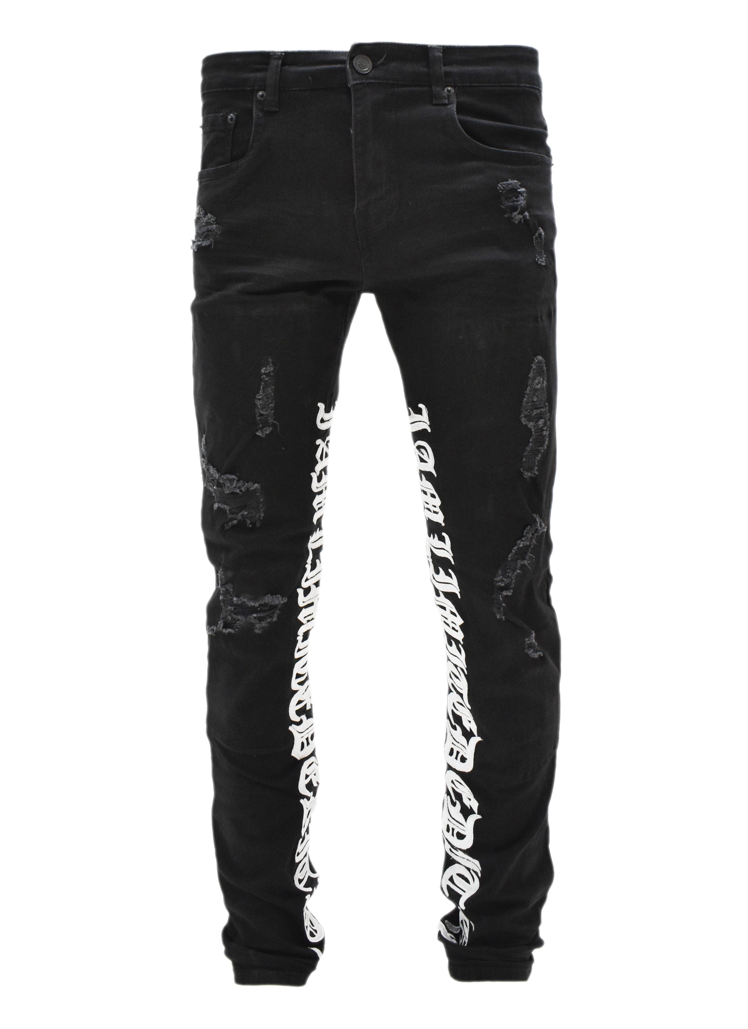 T4018 Embroidered Ripped Denim