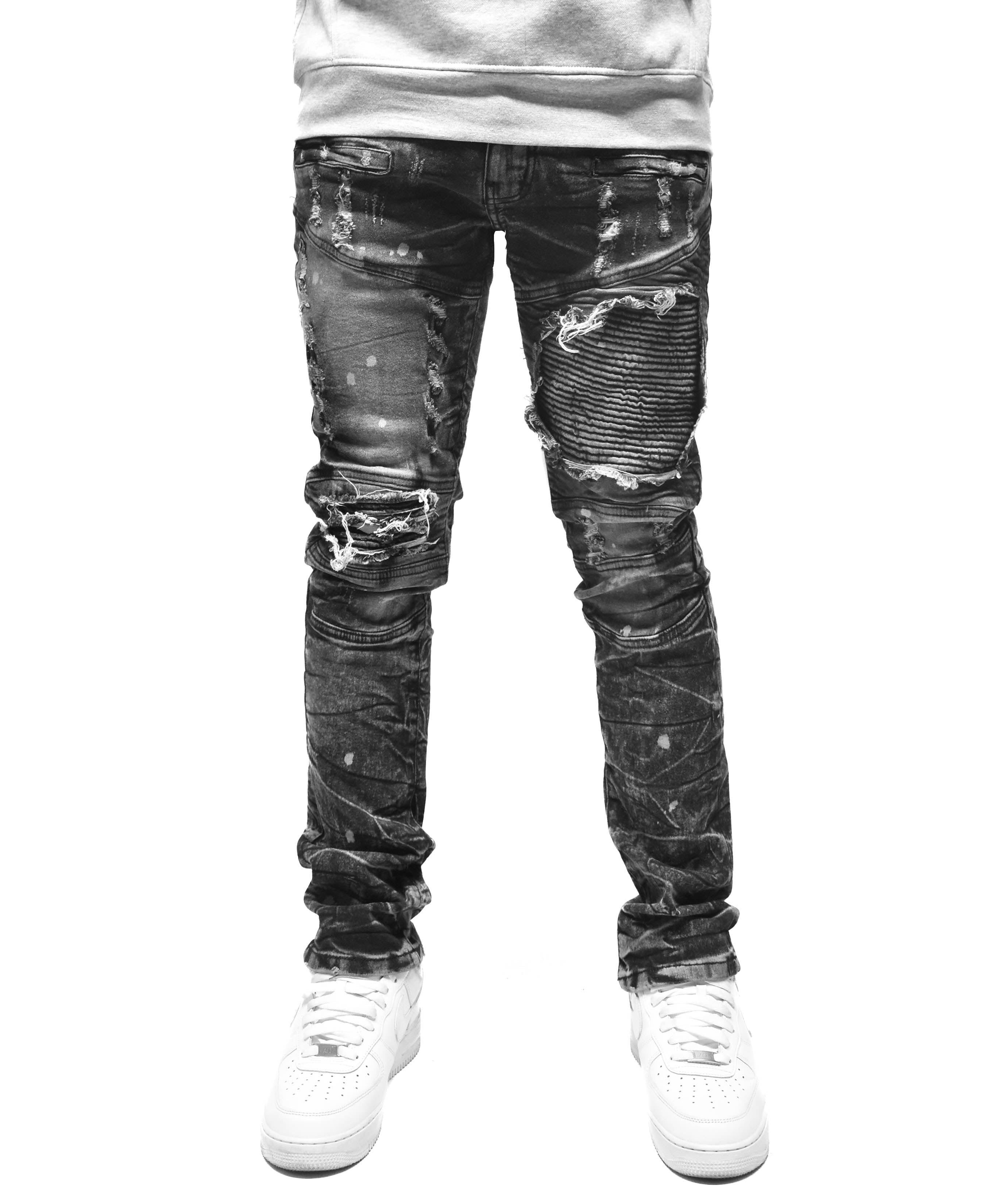 FW33574 Distressed Moto Denim