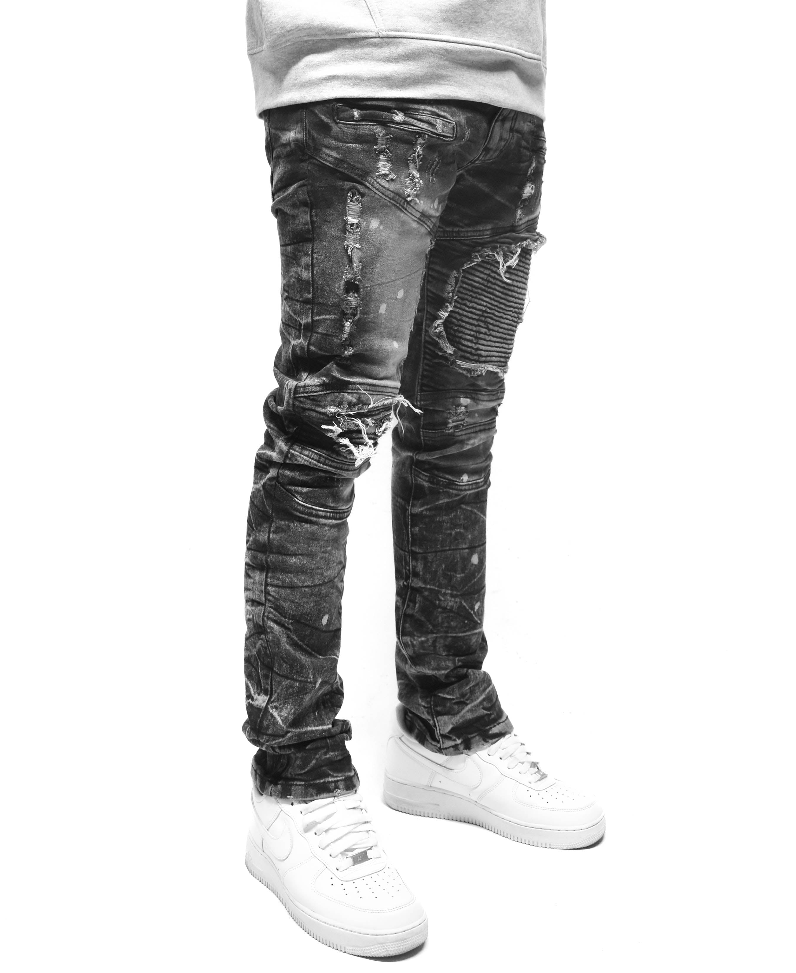 FW33574 Distressed Moto Denim