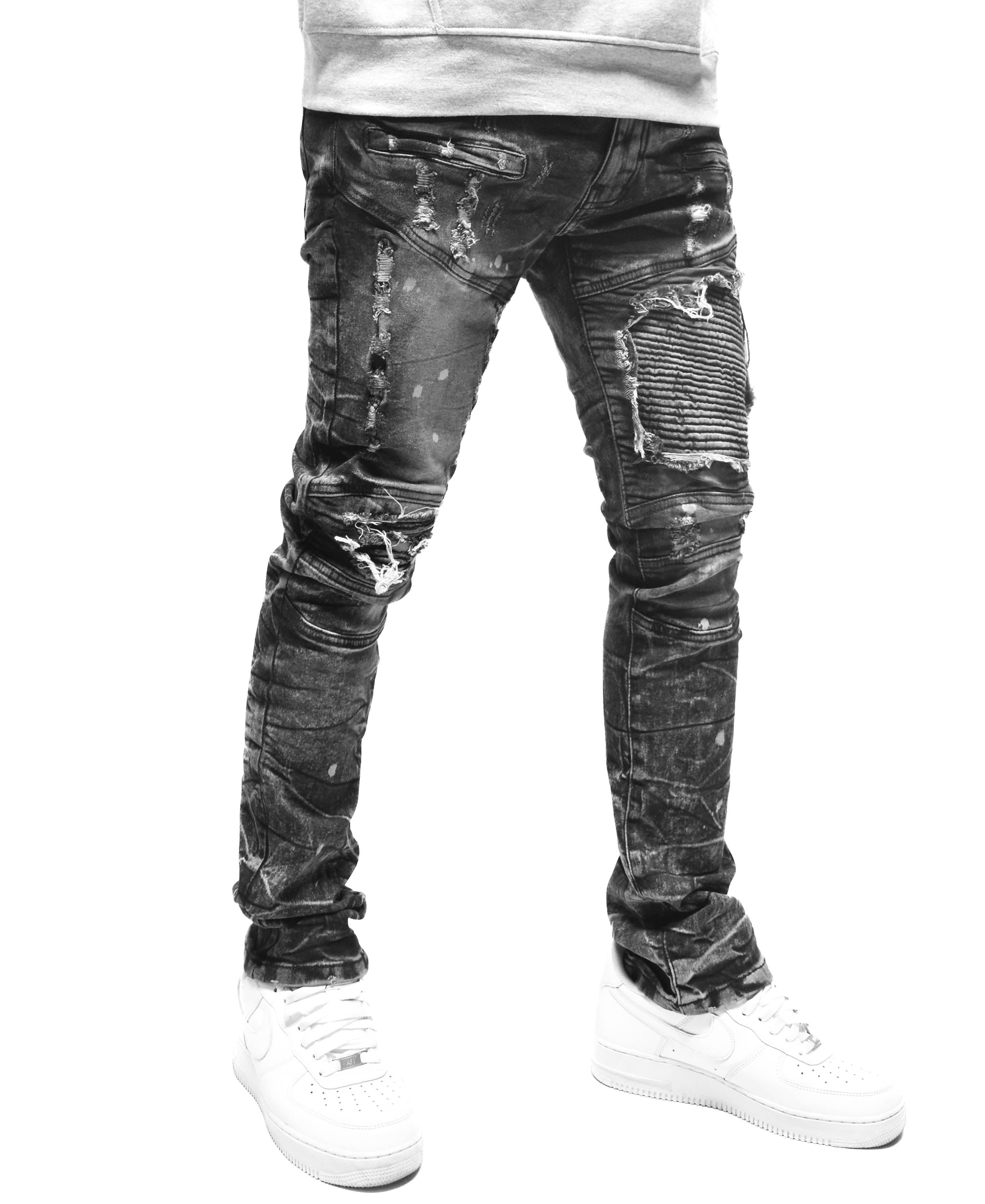FW33574 Distressed Moto Denim