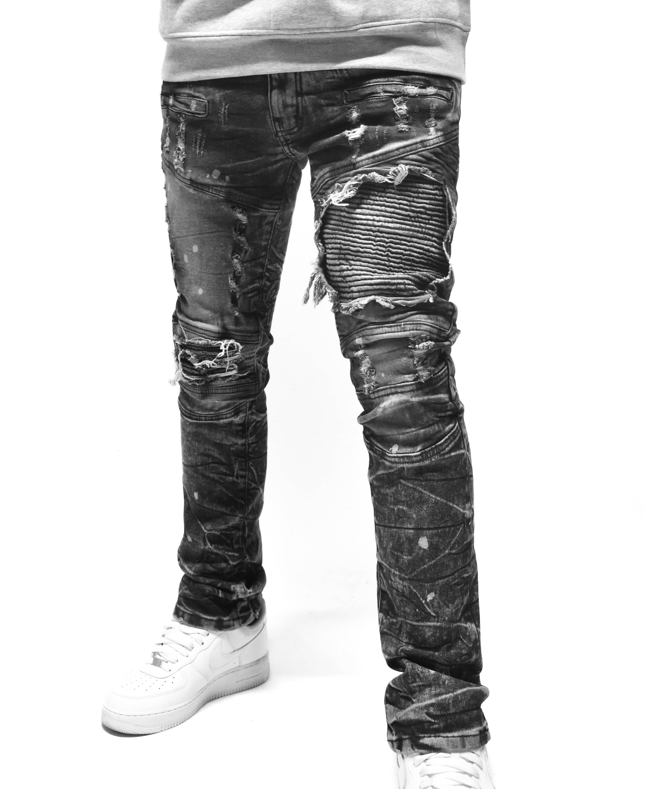 FW33574 Distressed Moto Denim