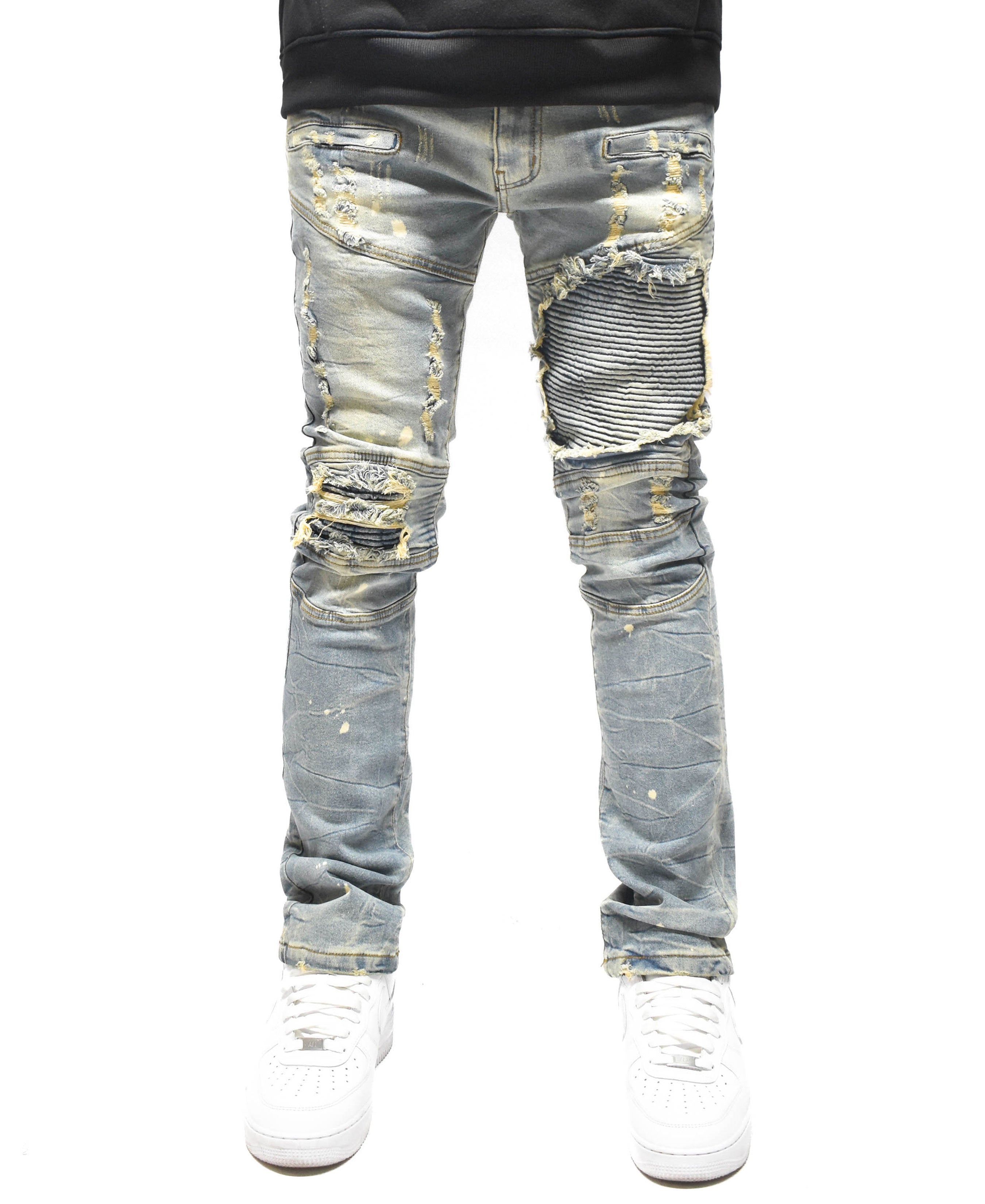 FW33574 Distressed Moto Denim
