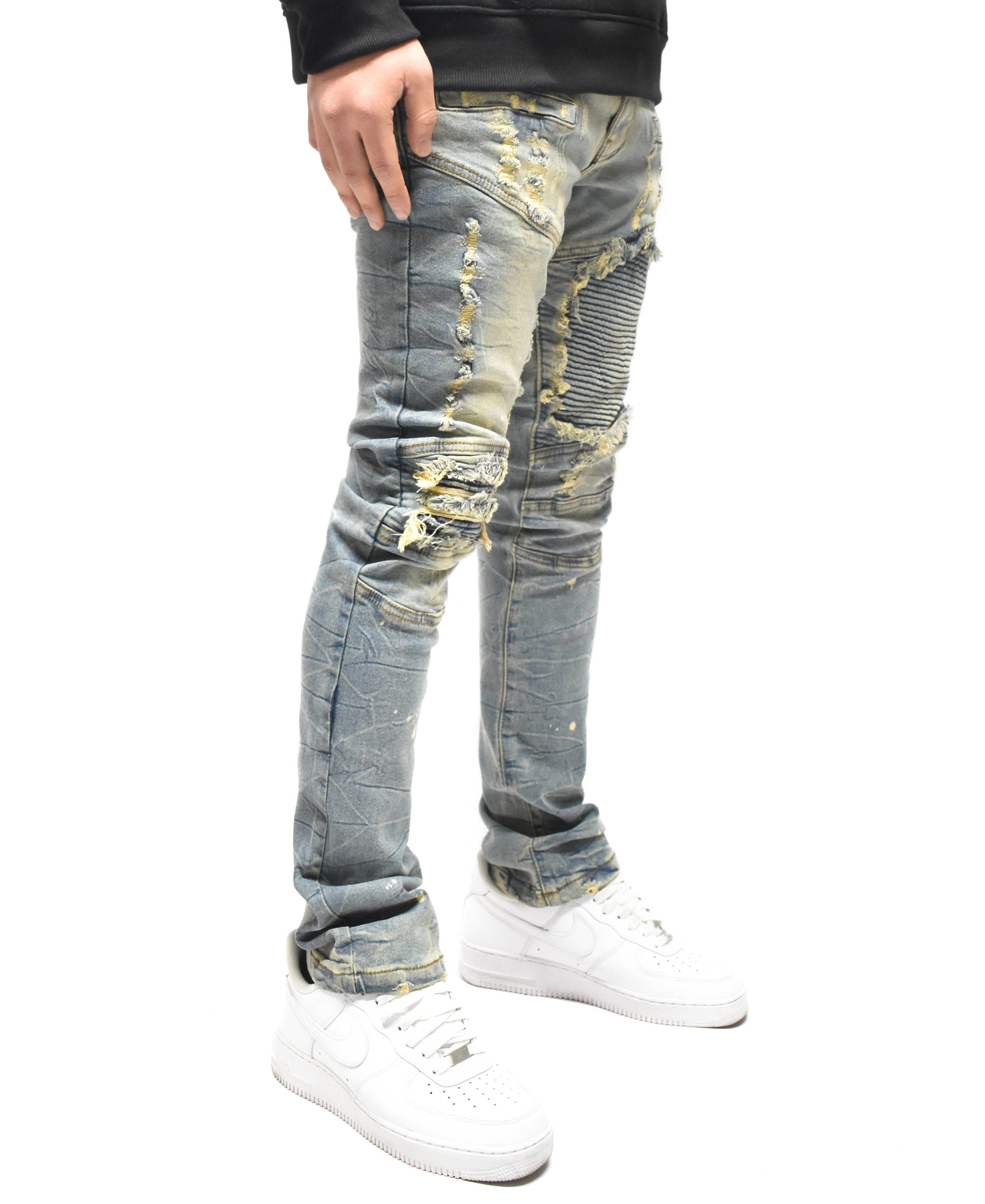 FW33574 Distressed Moto Denim