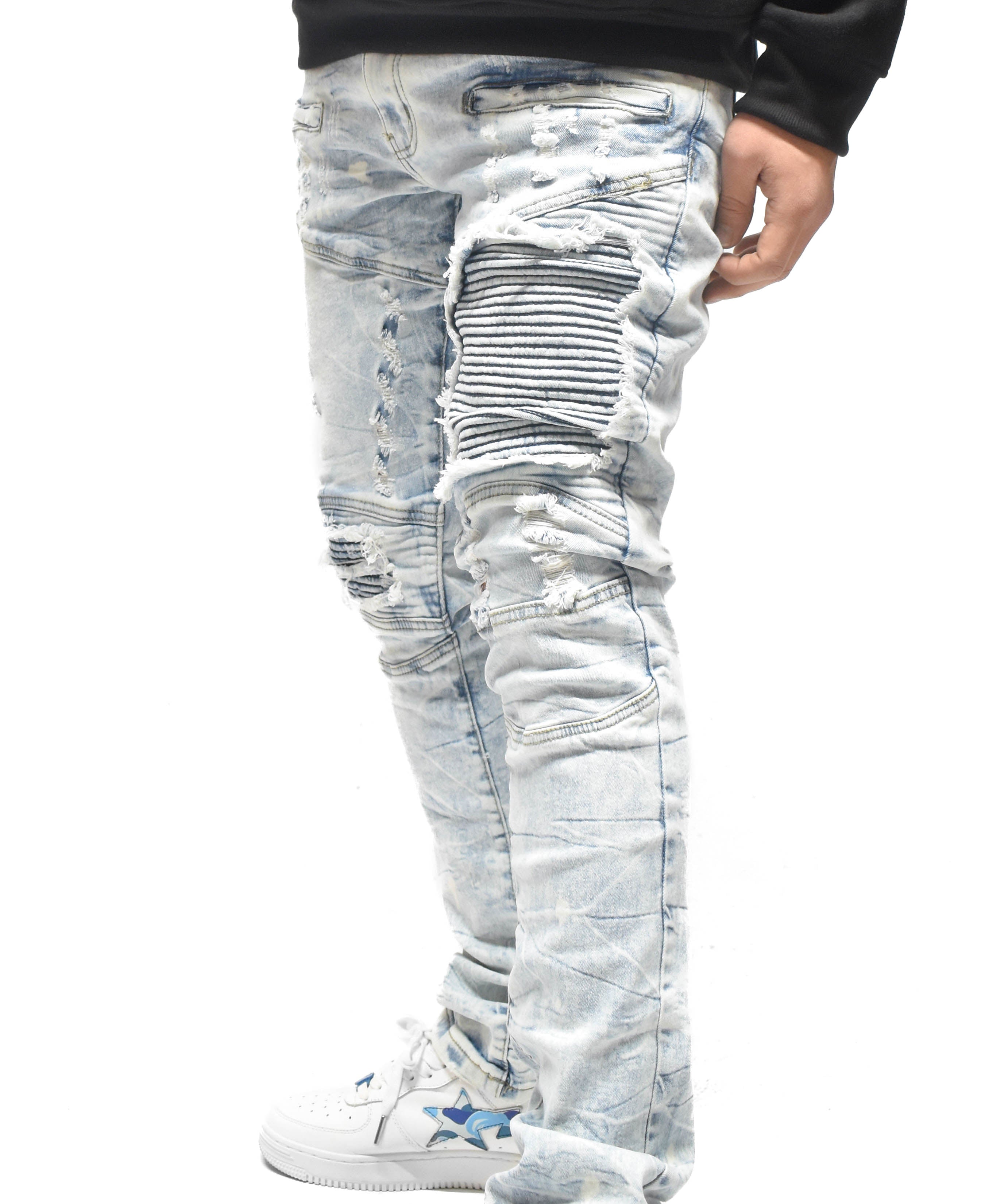 FW33574 Distressed Moto Denim