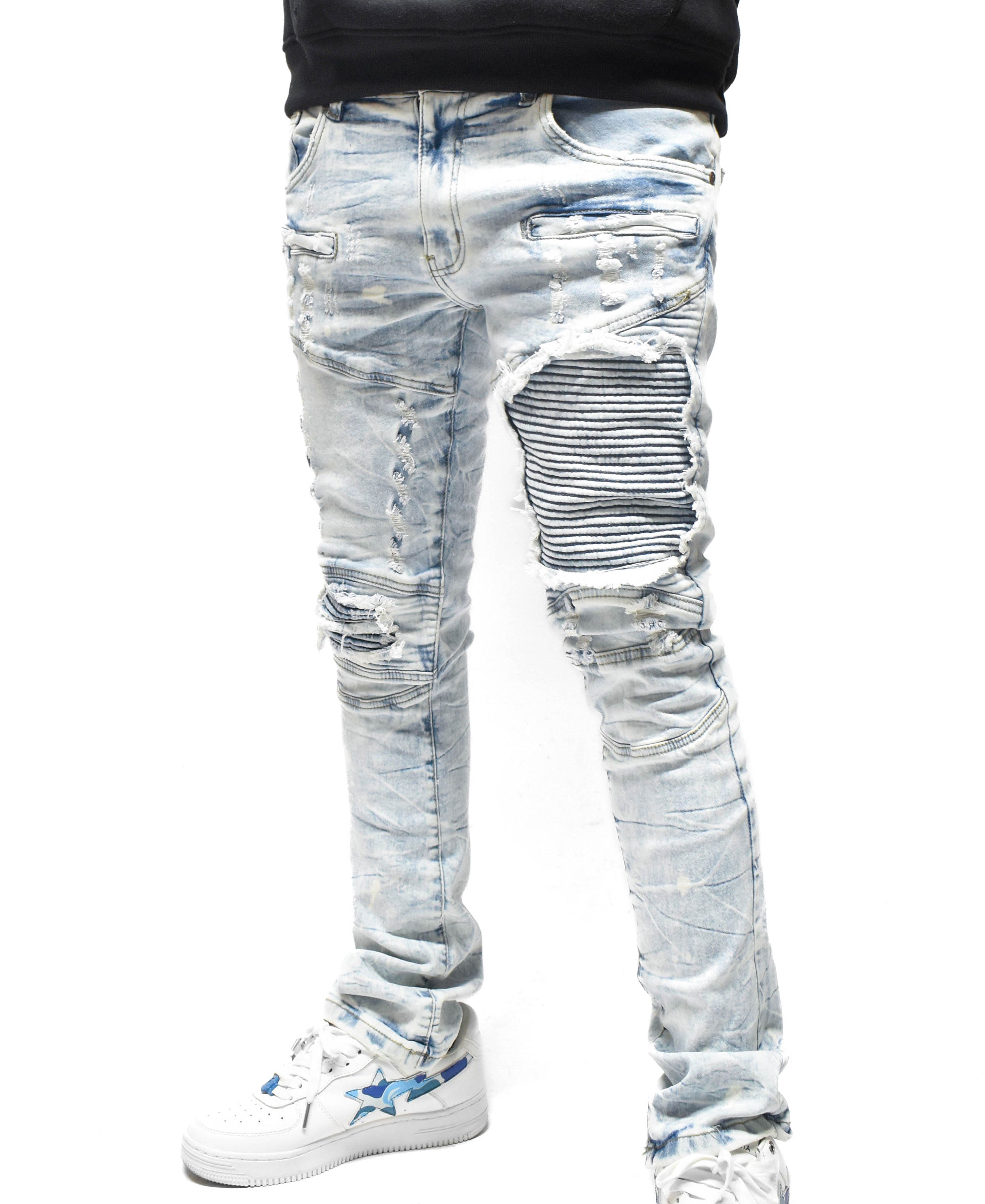FW33574 Distressed Moto Denim