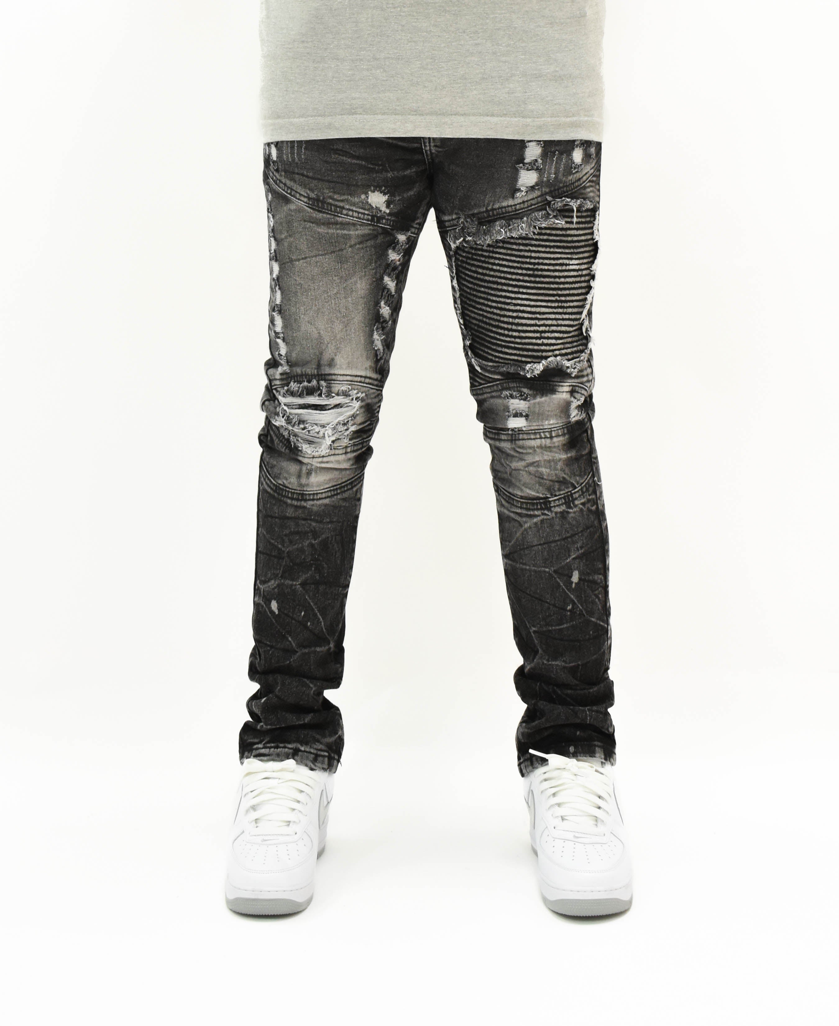 FW33574 Distressed Moto Denim