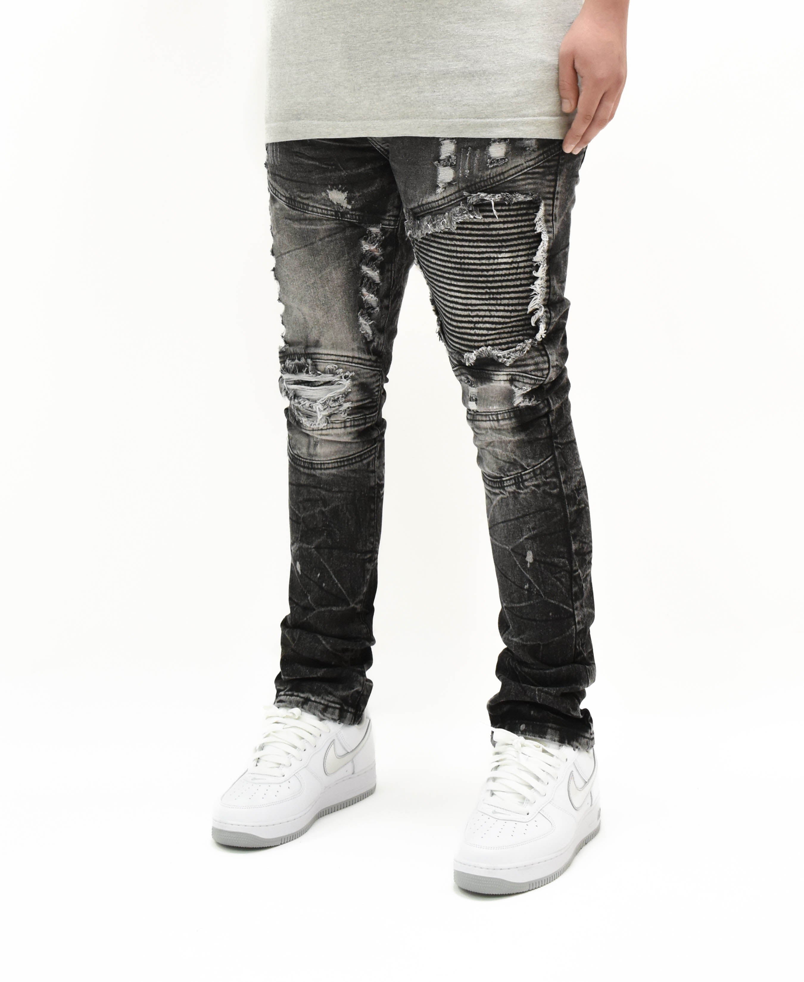 FW33574 Distressed Moto Denim