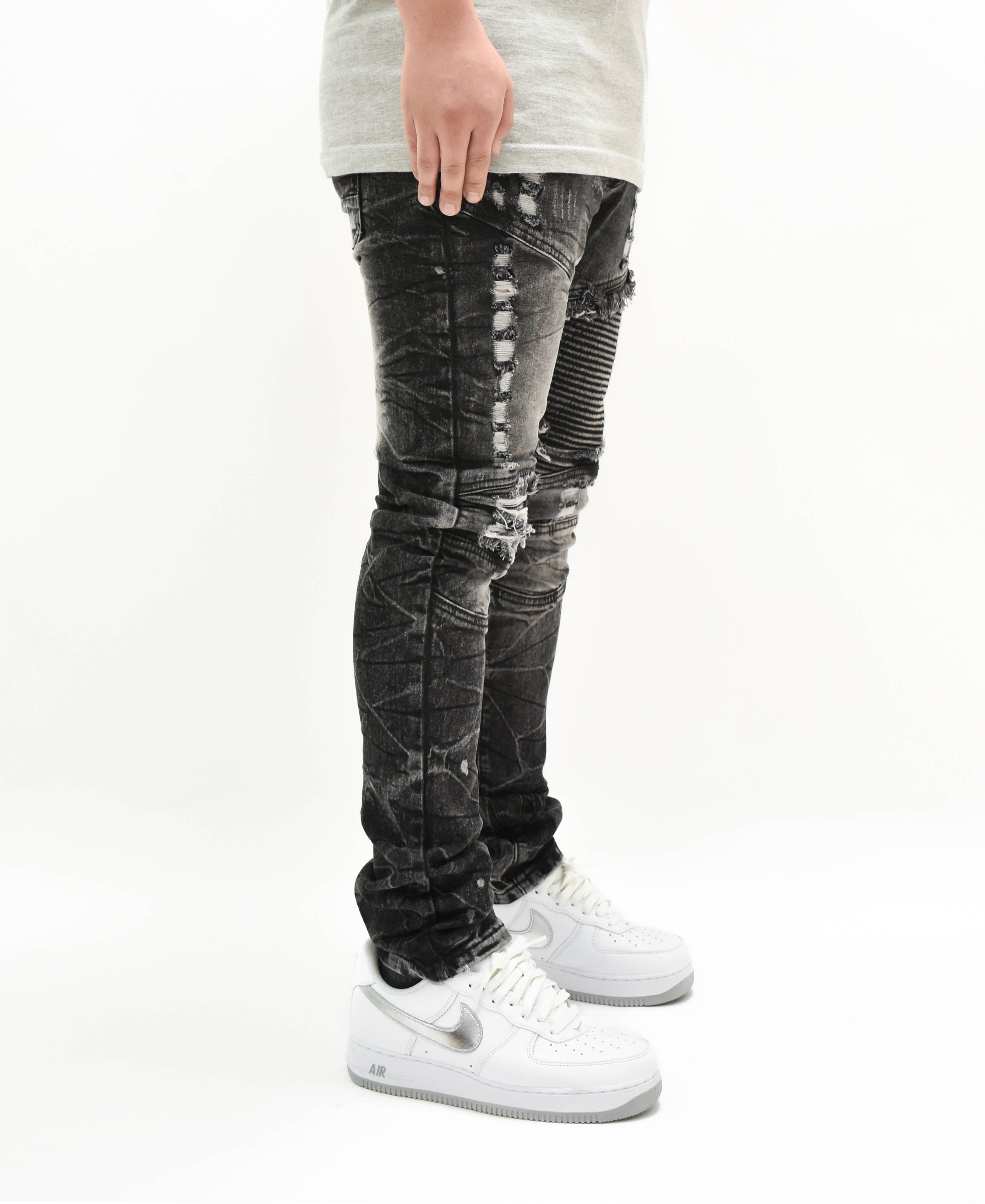 FW33574 Distressed Moto Denim