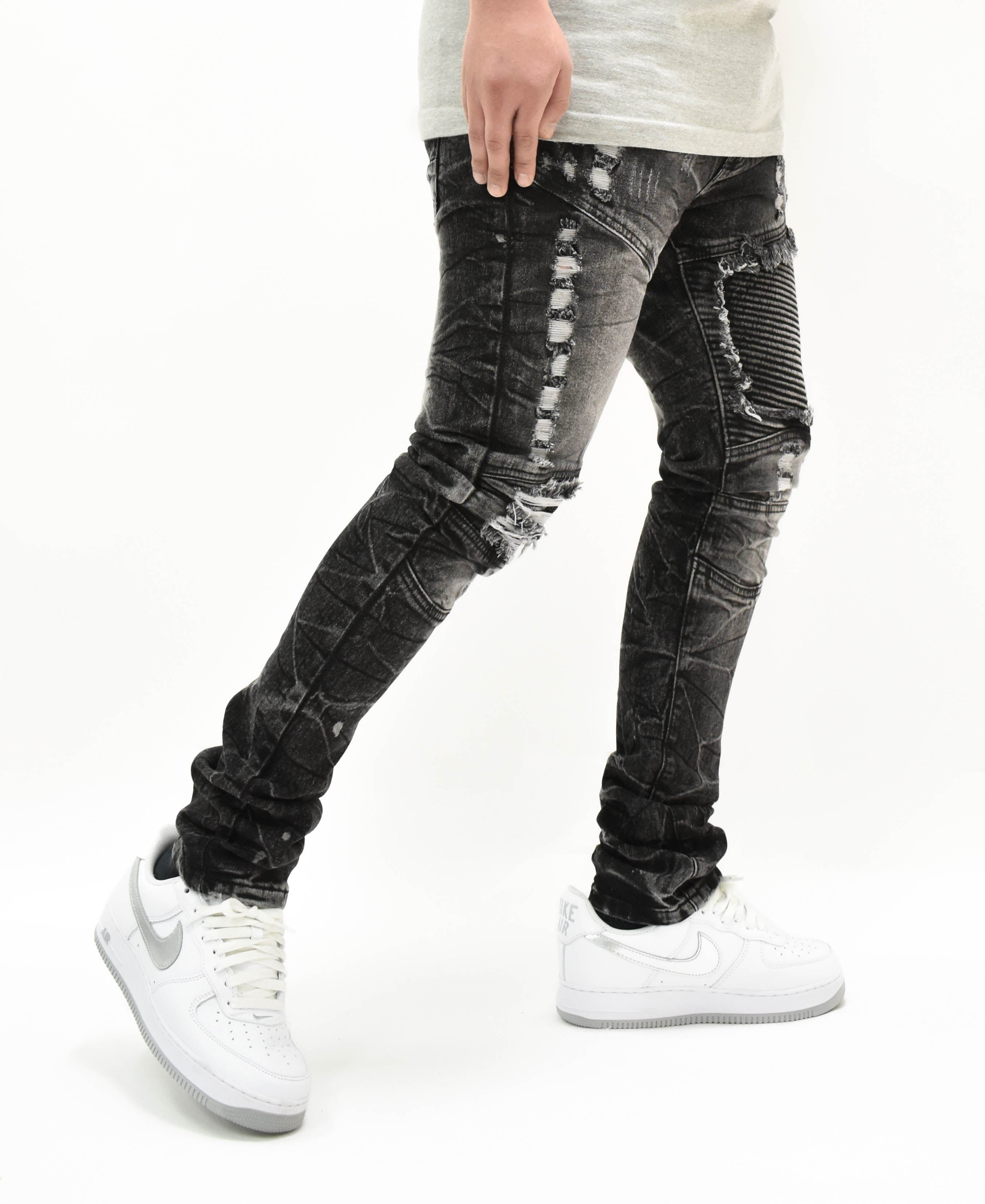 FW33574 Distressed Moto Denim