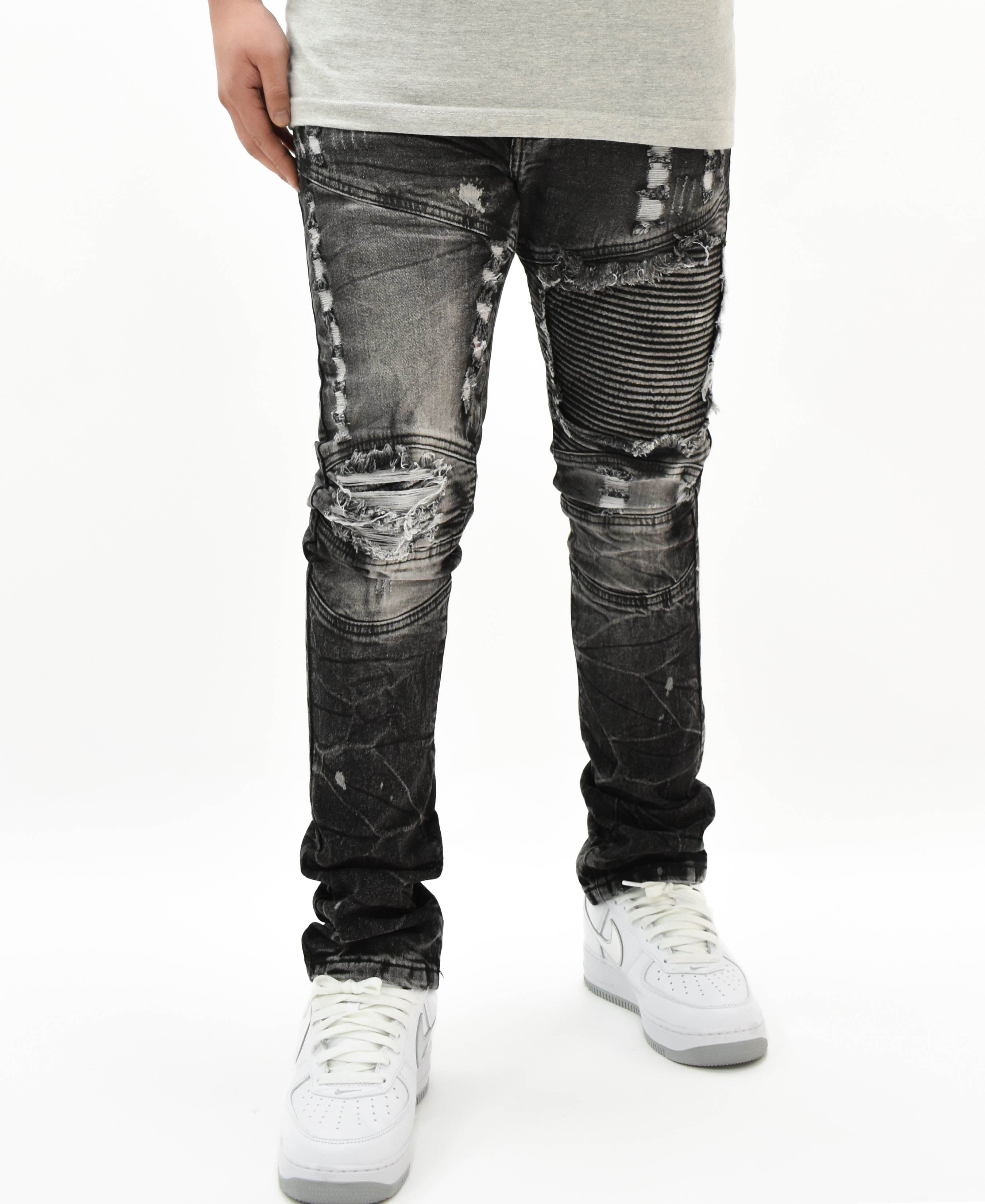 FW33574 Distressed Moto Denim