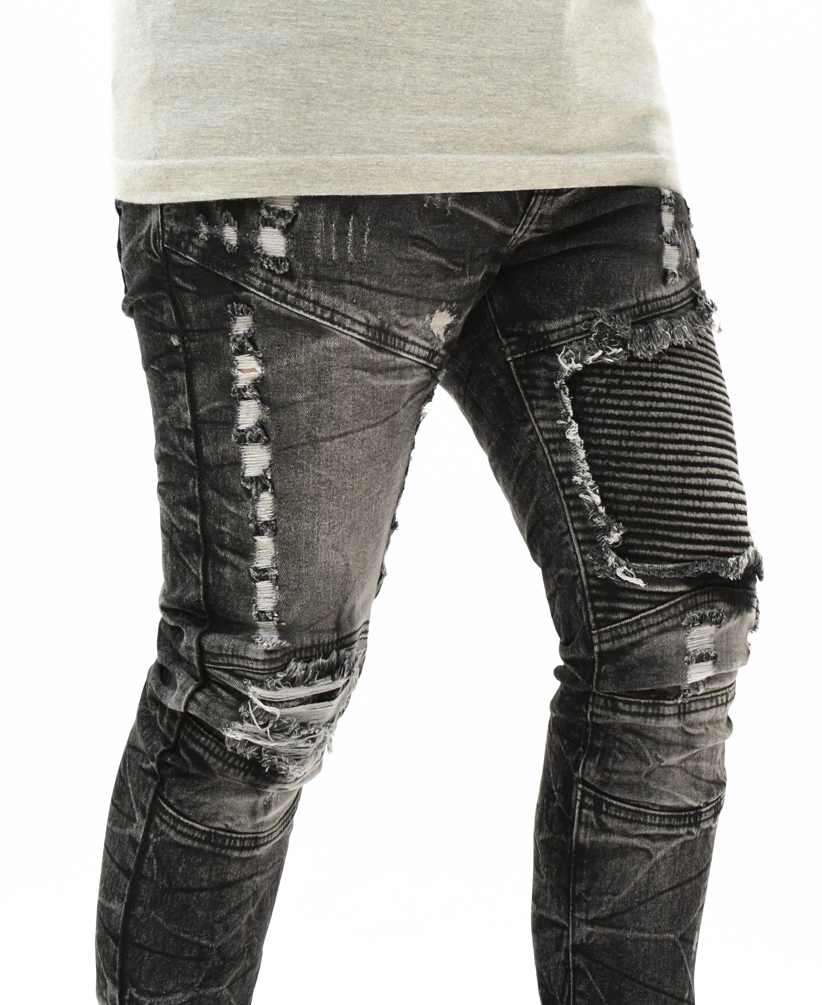 FW33574 Distressed Moto Denim