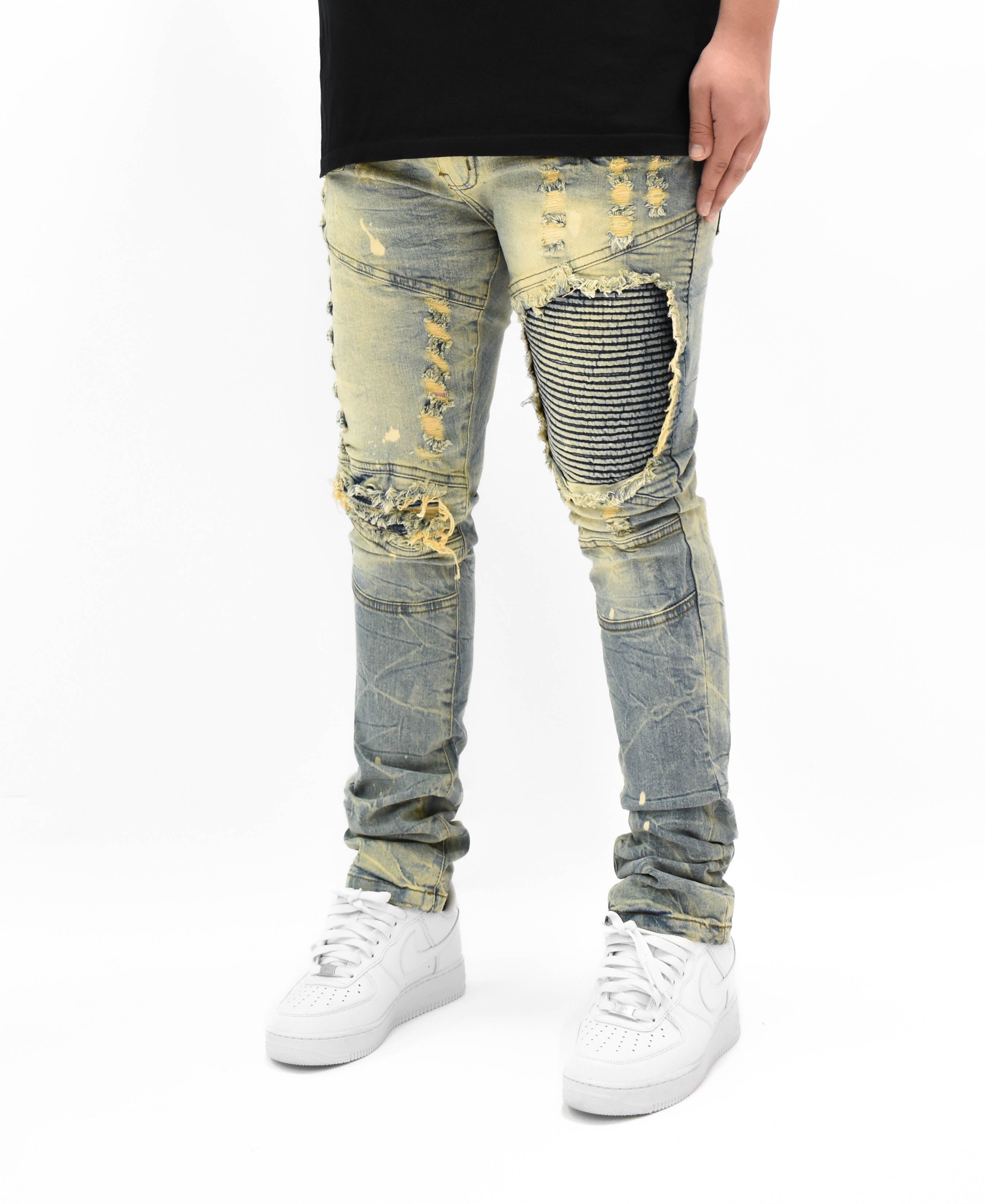 FW33574 Distressed Moto Denim