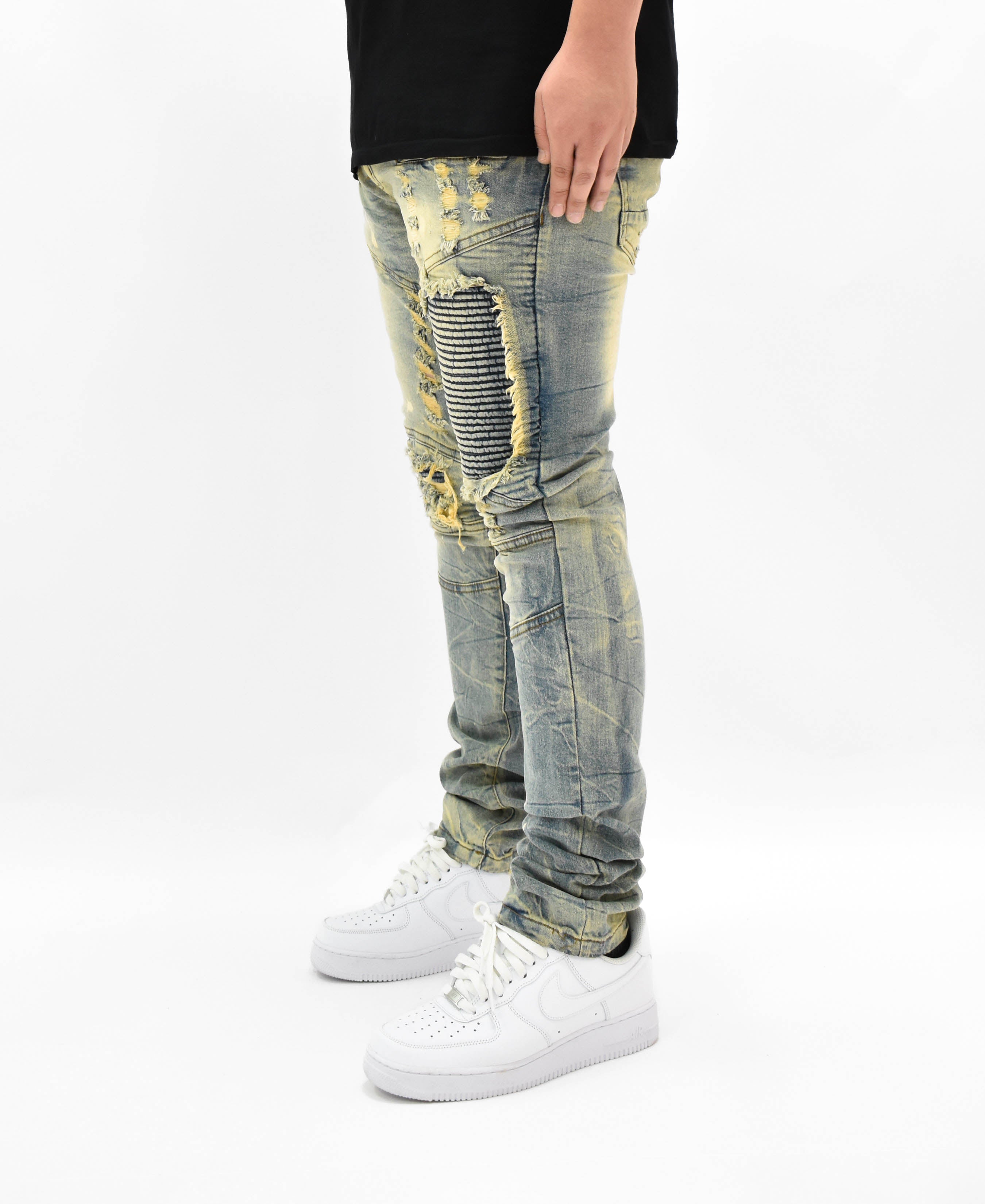FW33574 Distressed Moto Denim
