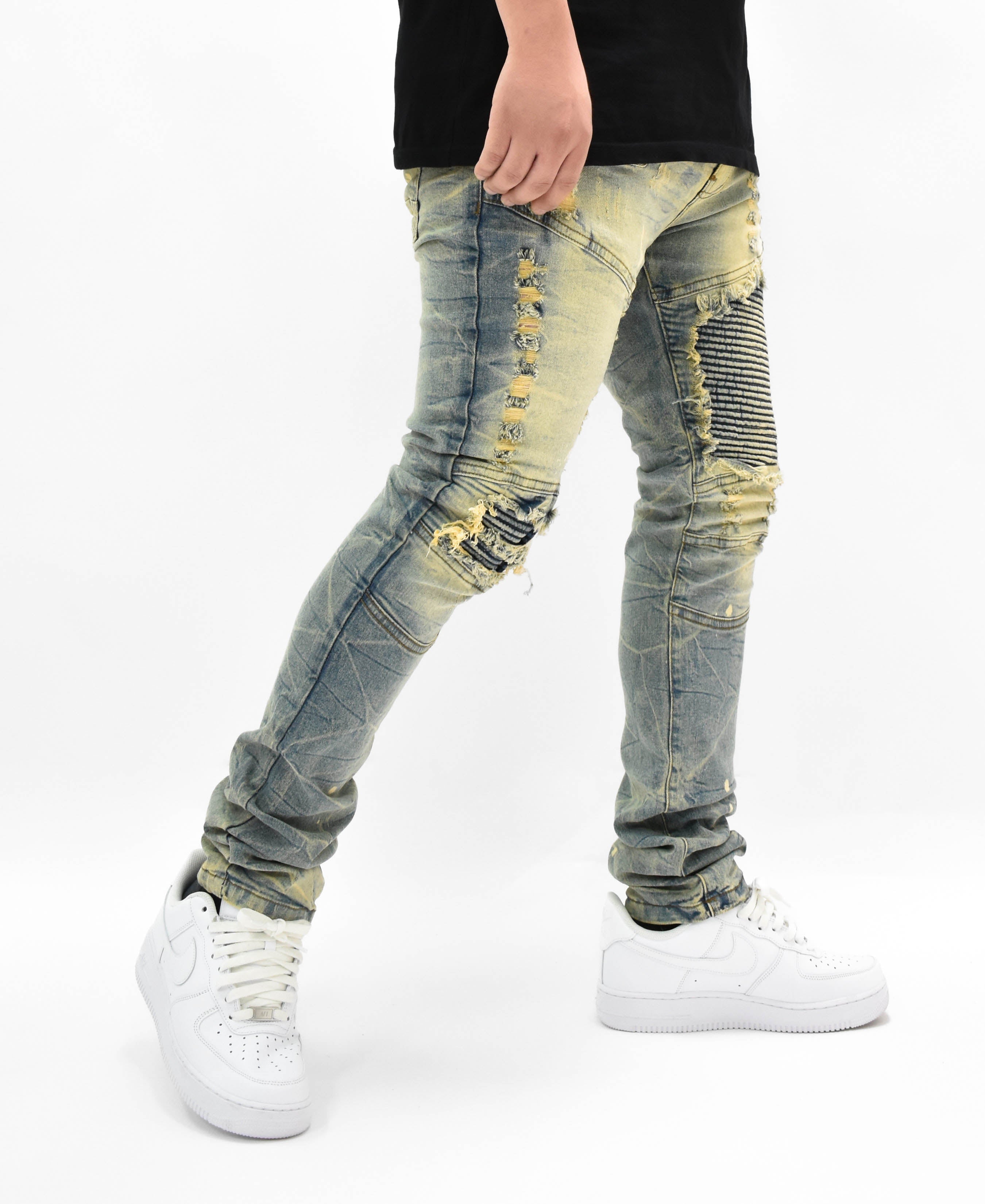 FW33574 Distressed Moto Denim