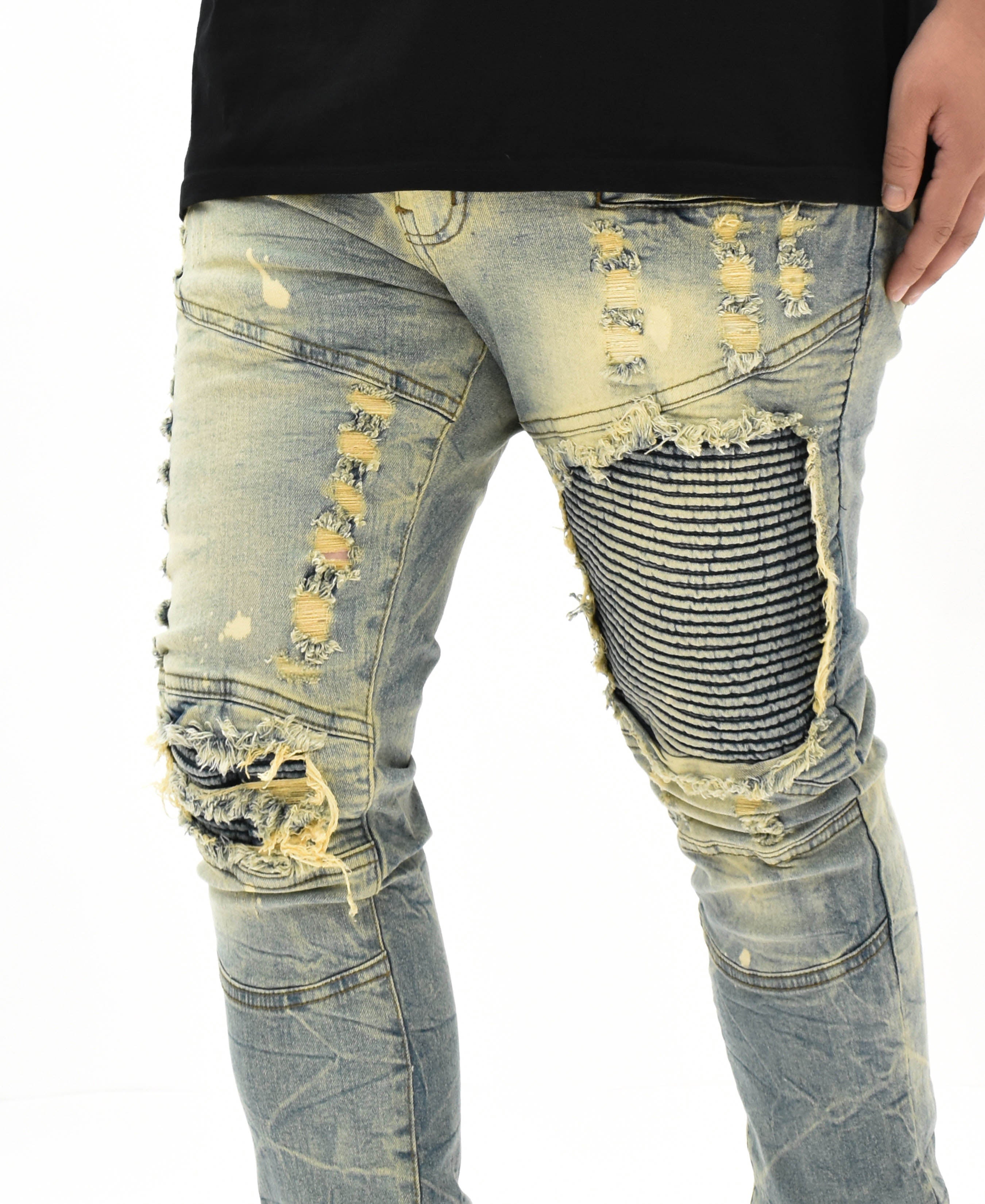 FW33574 Distressed Moto Denim