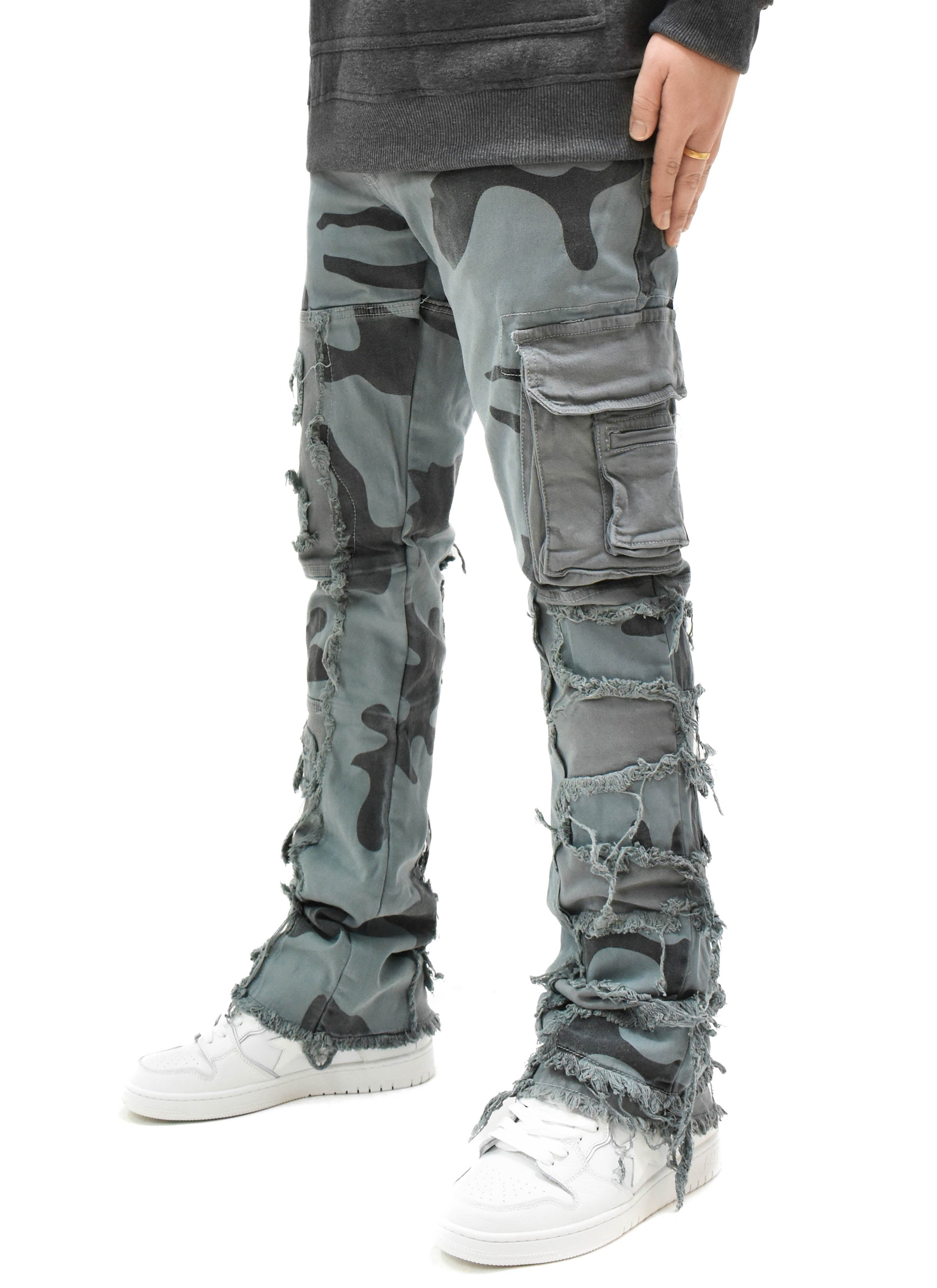 9090 CAMOUFLAGE DENIM★ T4034 Distressed Camo Denim